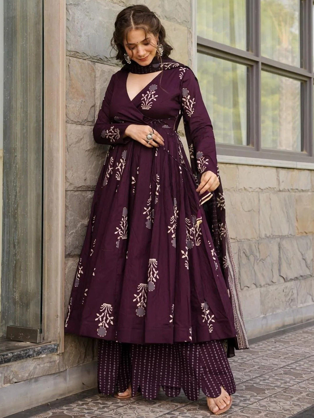 Wedani Women Ethnic Motifs Printed Anarkali Kurta with Palazzo & Dupatta