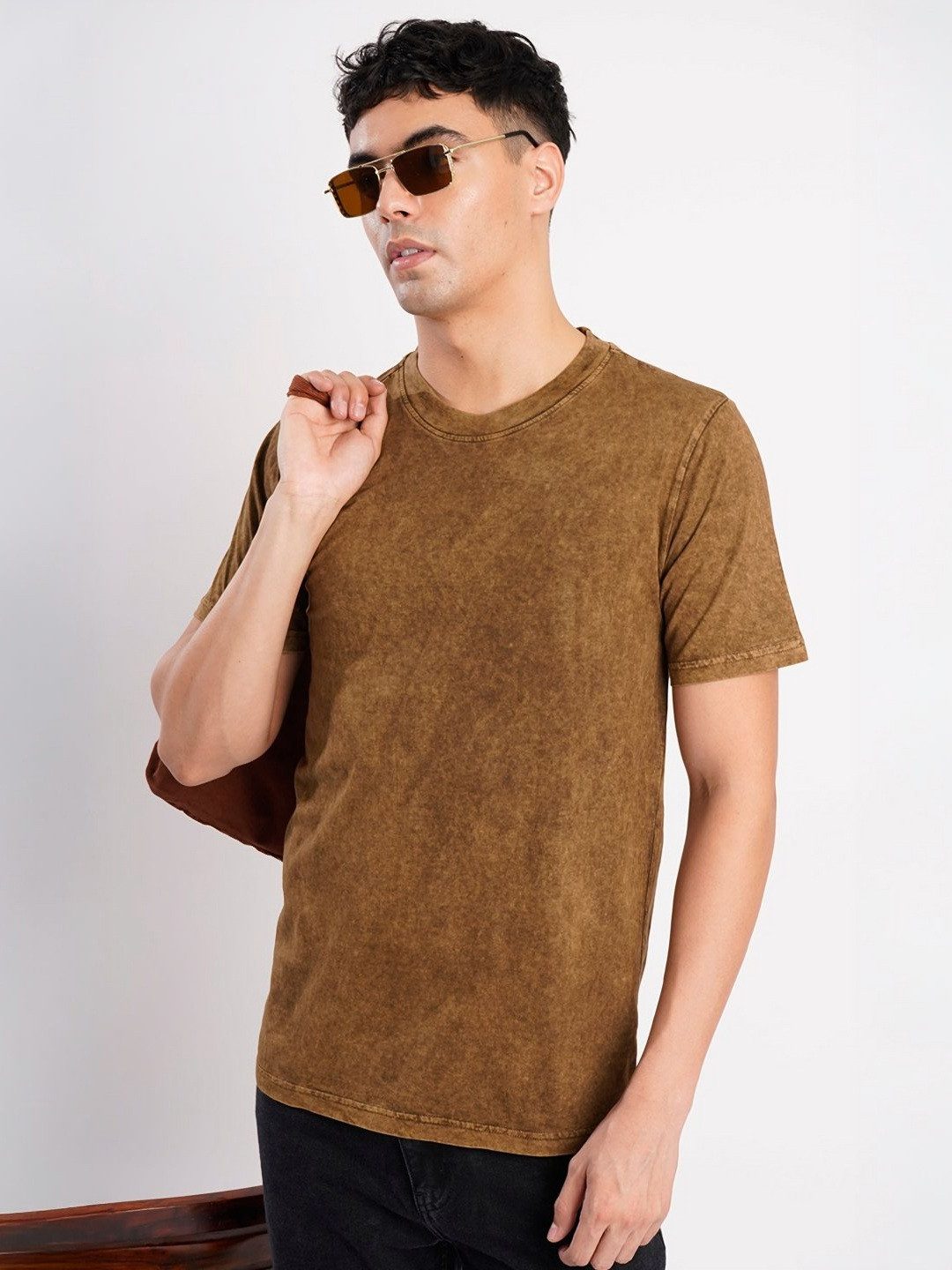 Bene Kleed Men Round Neck Acid Wash Regular Fit Cotton T-shirt