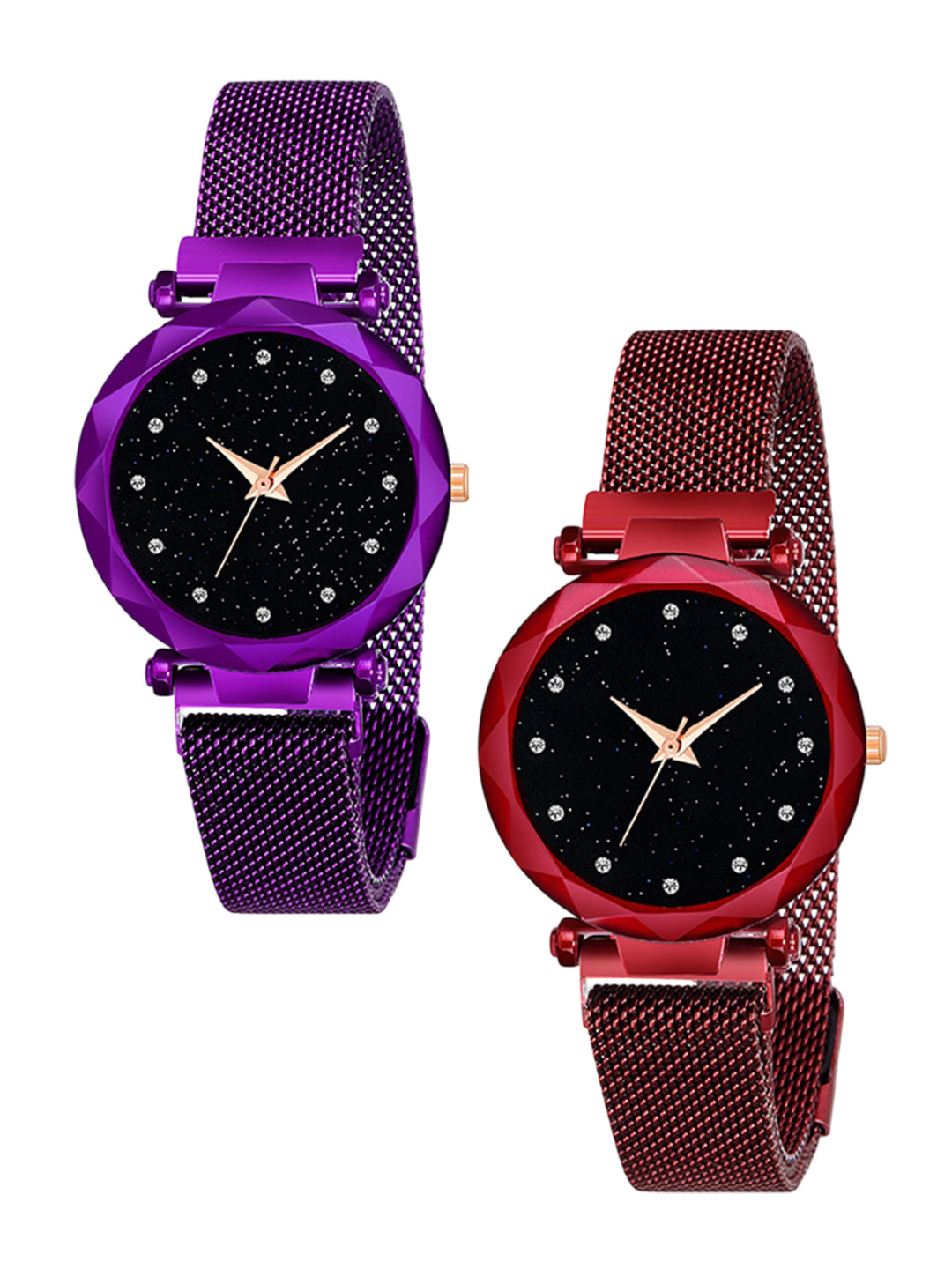CSAMON Women Pack Of 2 Embellished Analogue Watch GR_379_Purple_Red_12_Daimouns