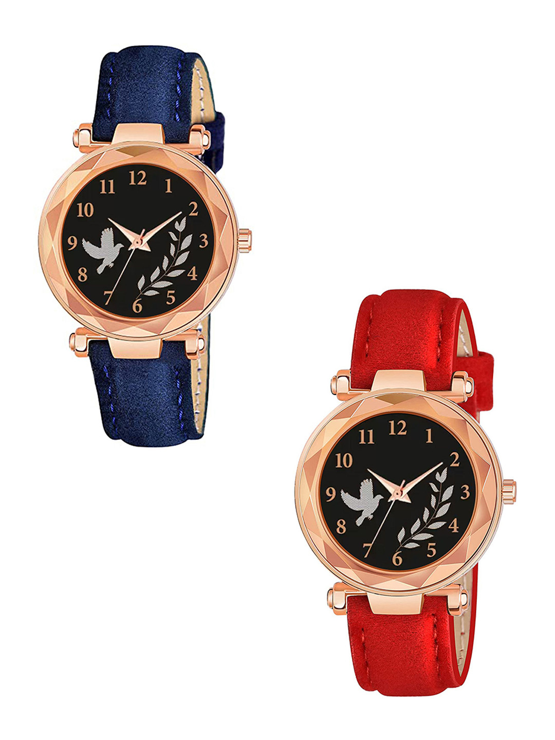 Gopal Shopcart Unisex Pack of 2 Dial & Straps Analogue Watch GR379RG BIRD BLU RED Vel L