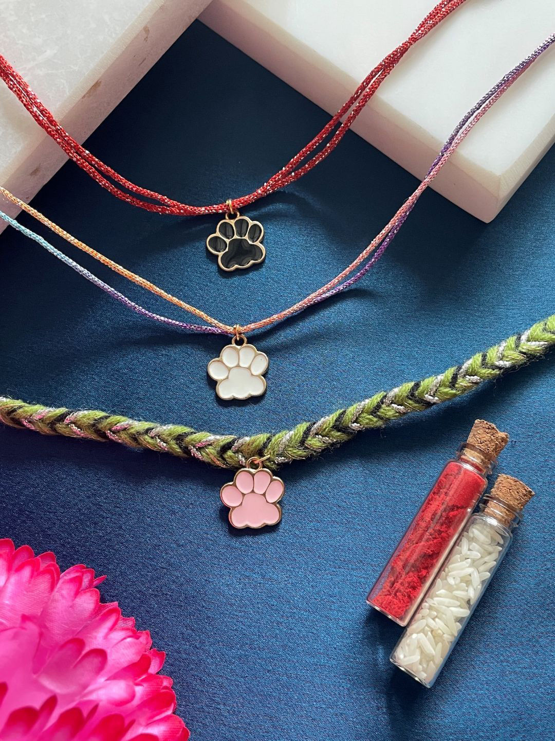Digital Dress Room Set Of 3 Animal Paw Charms Multistrands Rakhis