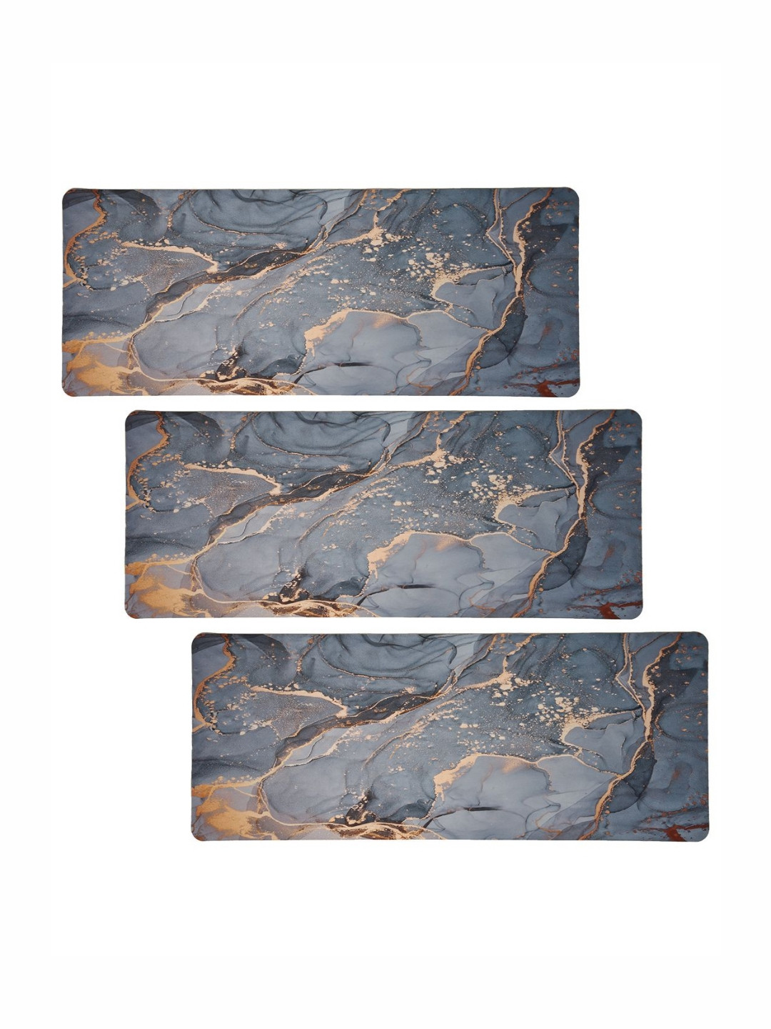 Aura 3-Pcs Grey & Brown Abstract Printed Bed Side Runners For Home & Bedroom