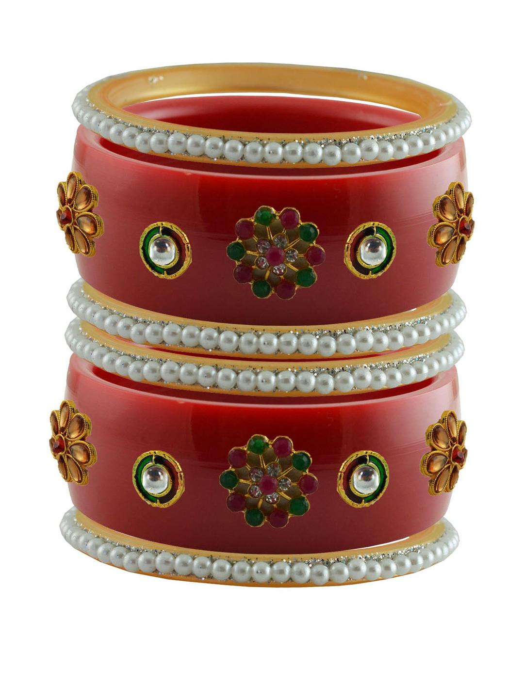 Vidhya Kangan Women Red Gold-Plated Artificial Stones Plastic Ethnic Bangle
