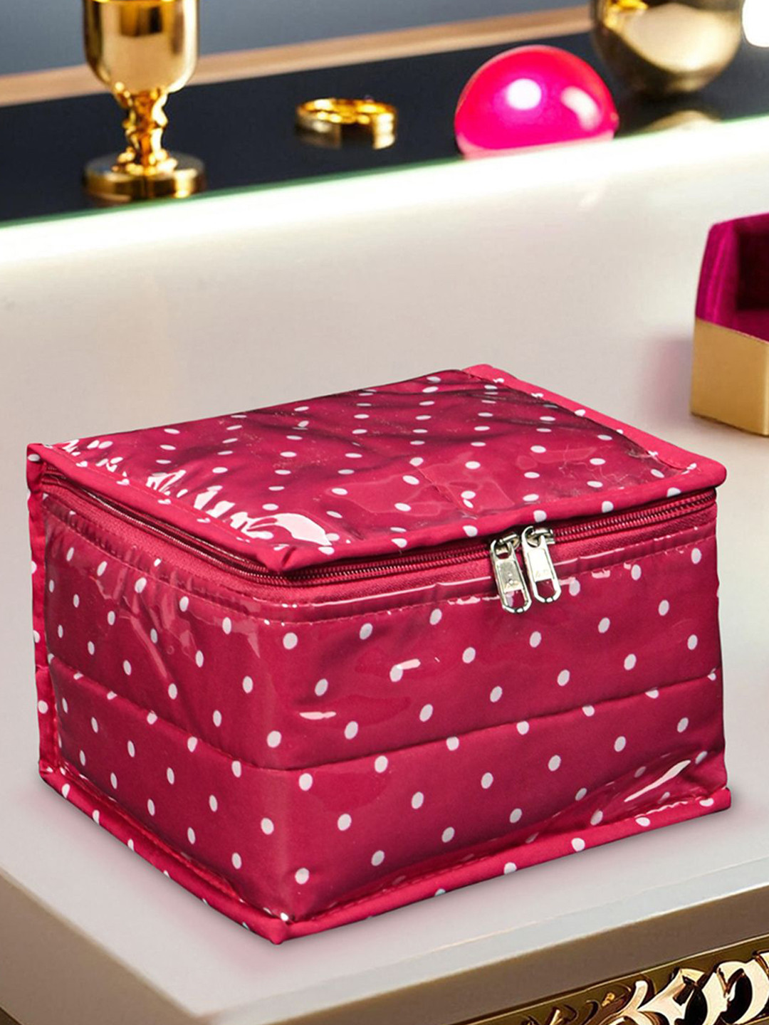 Kuber Industries Pink PVC Laminated Small Jewellery Organisers Pouch with 10 Compartment