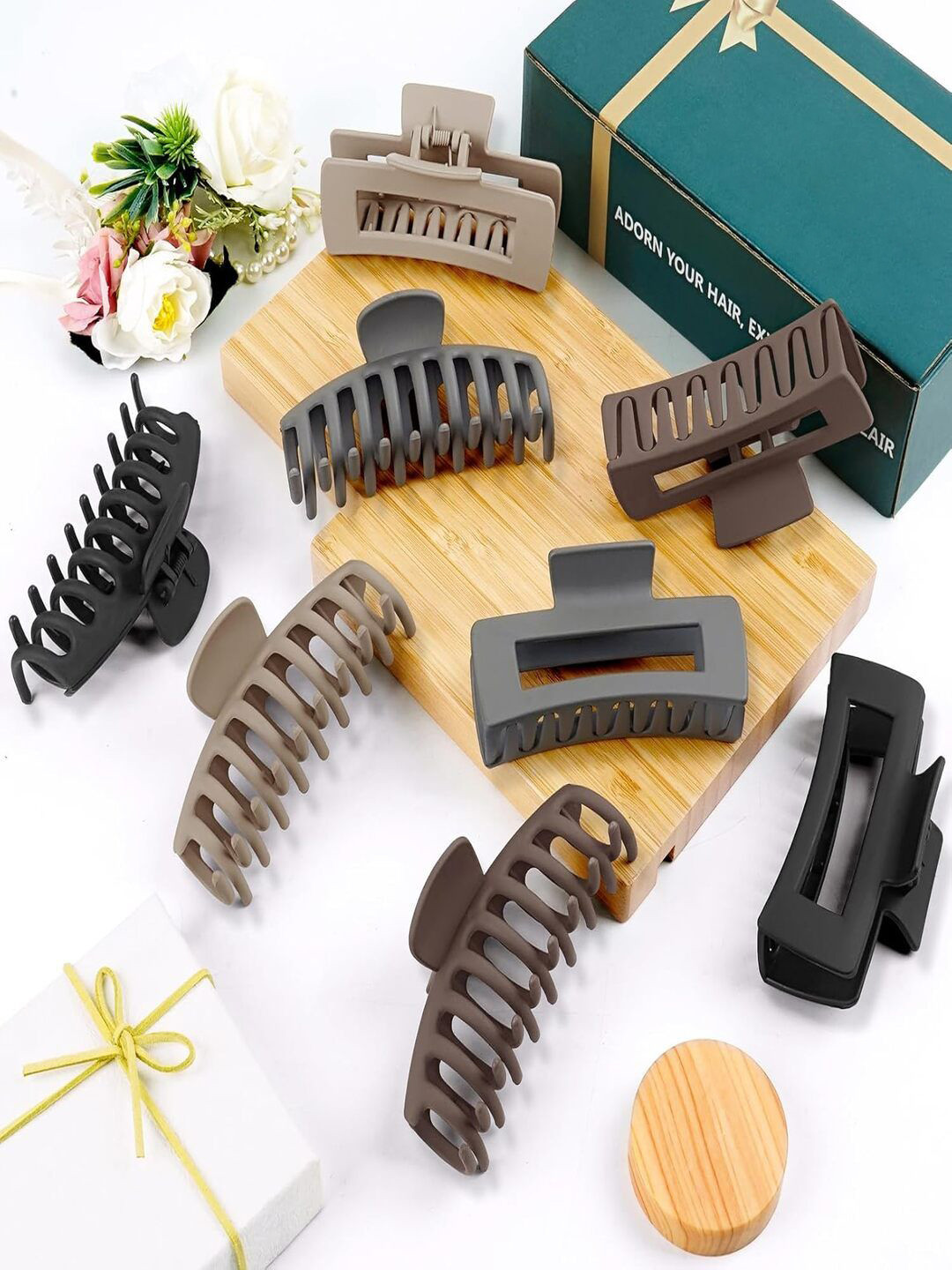 ANNA CREATIONS Women Pack of 8 Korean Fashion Matte Claw Clip