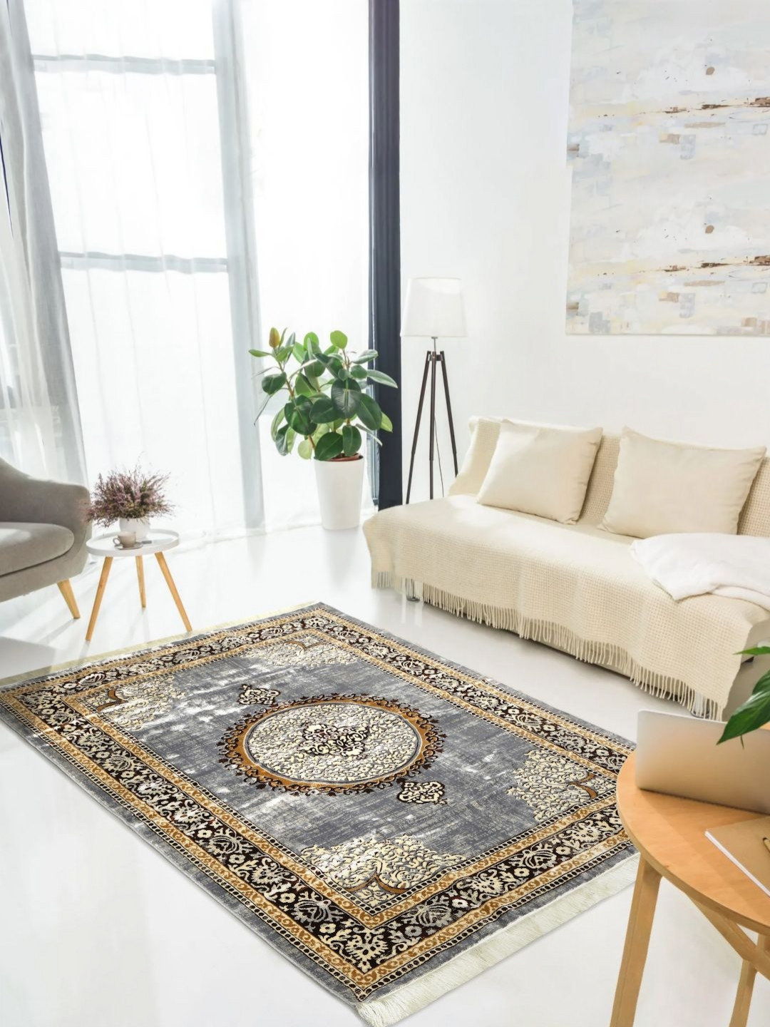 MODEFE Grey Abstract Anti-Skid Nylon Carpet