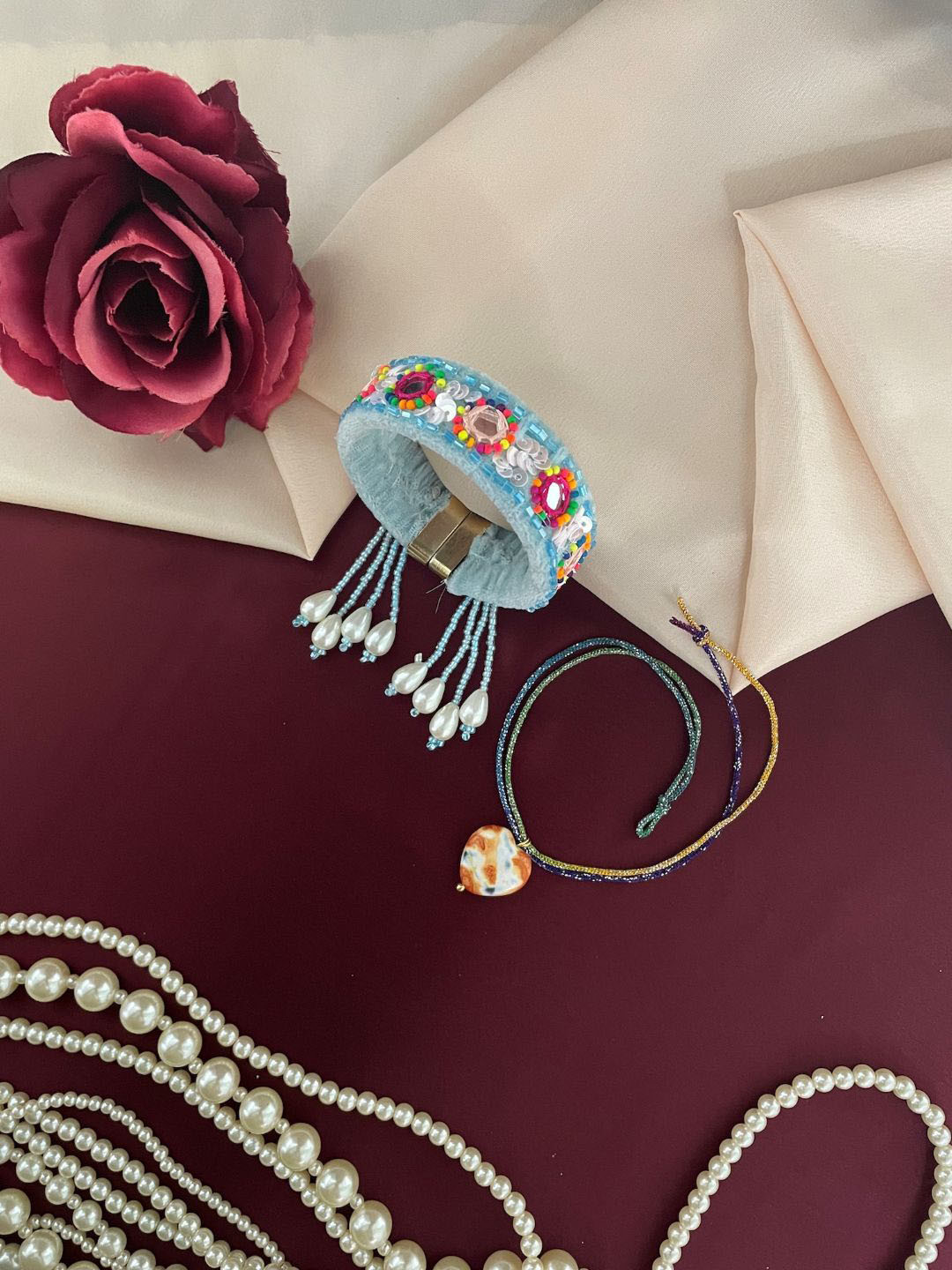 Digital Dress Room Heart Pearls Beaded Bangle Bhaiya Bhabhi Rakhi