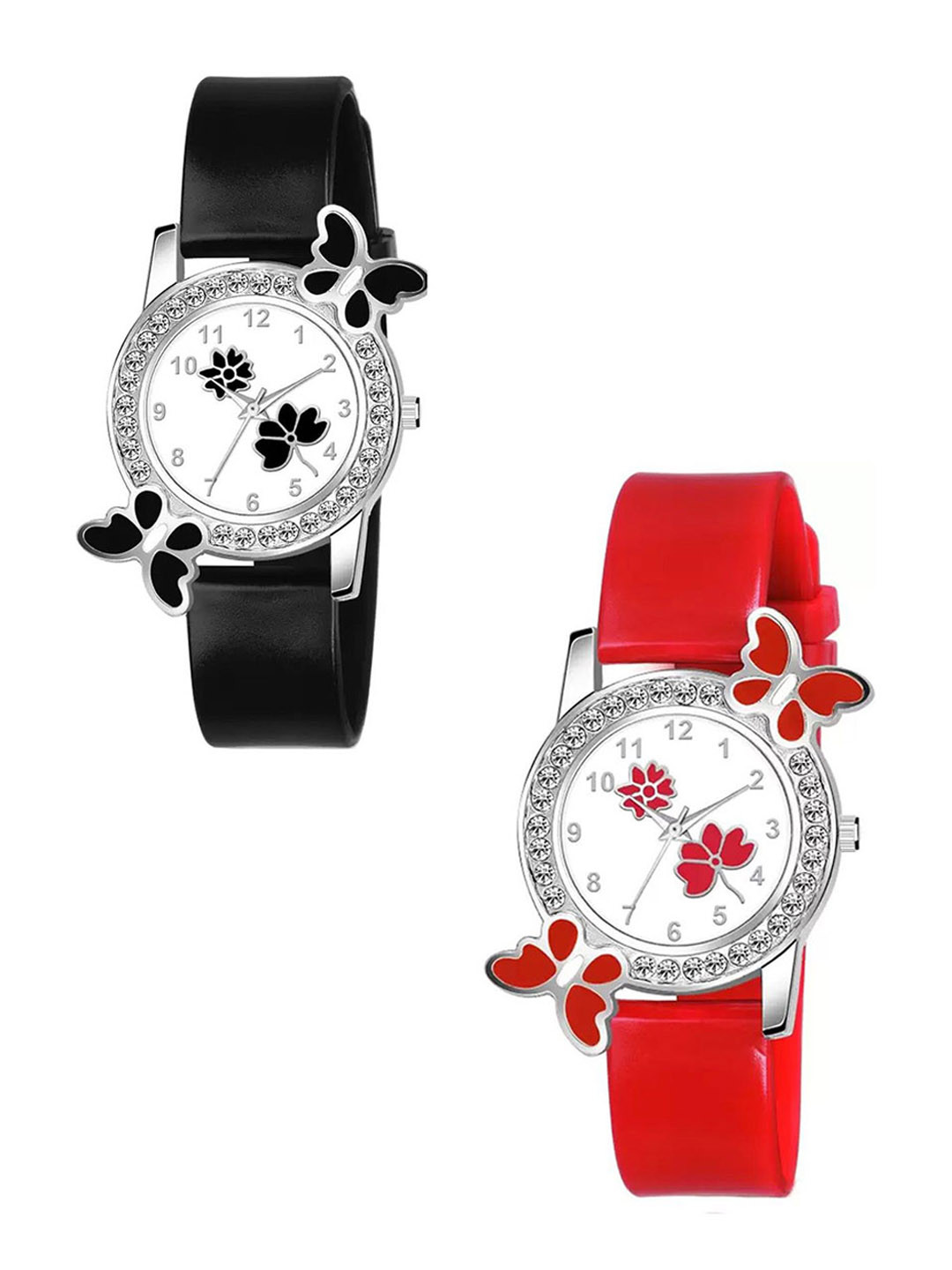 Gopal Shopcart Unisex Pack Of 2 Embellished Analogue Watch 328 BLK315 RED315