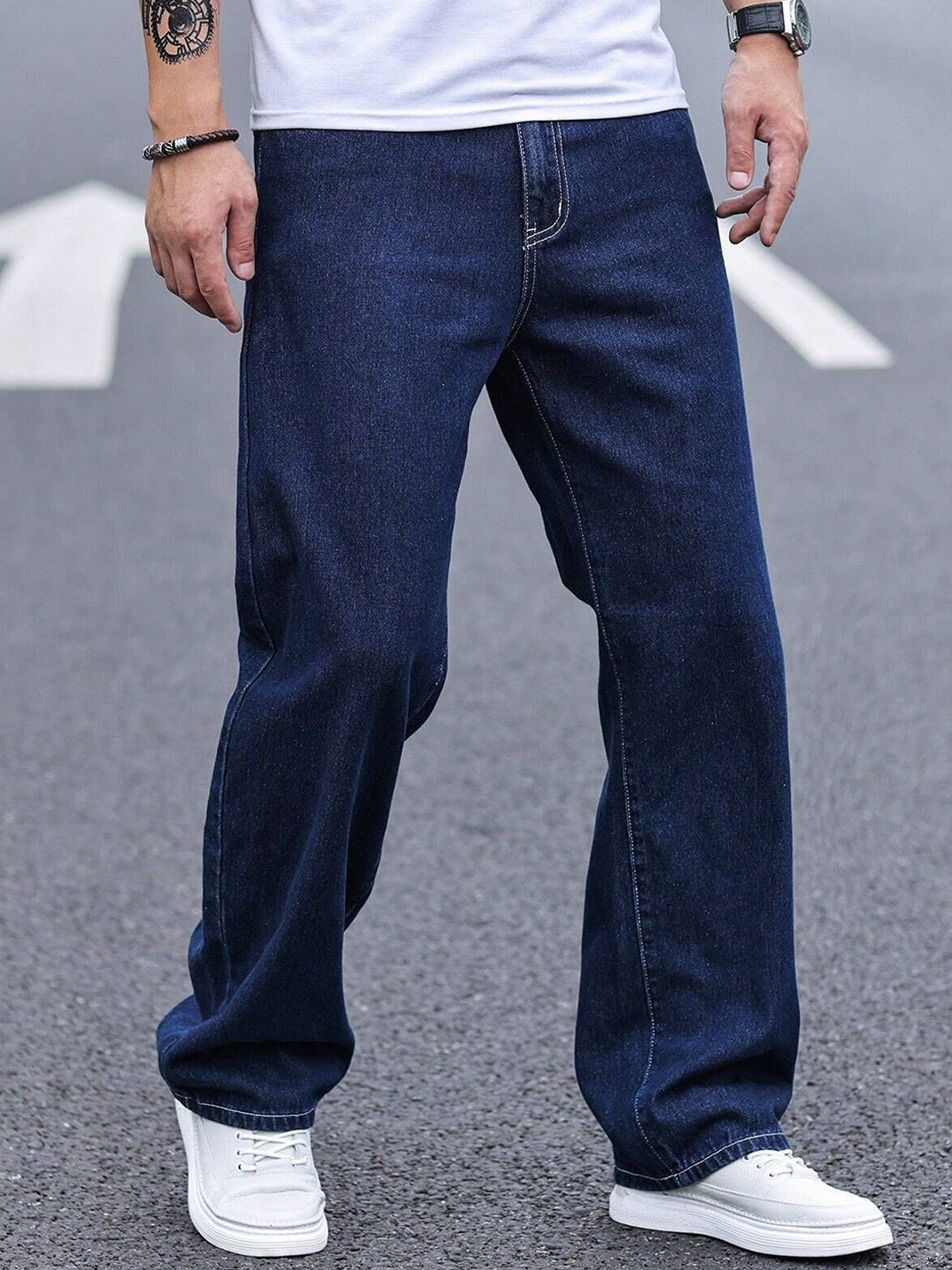 THE BEETEL HOUSE Men Baggy Fit Mid-Rise Slash Knee Stretchable Denim Jeans