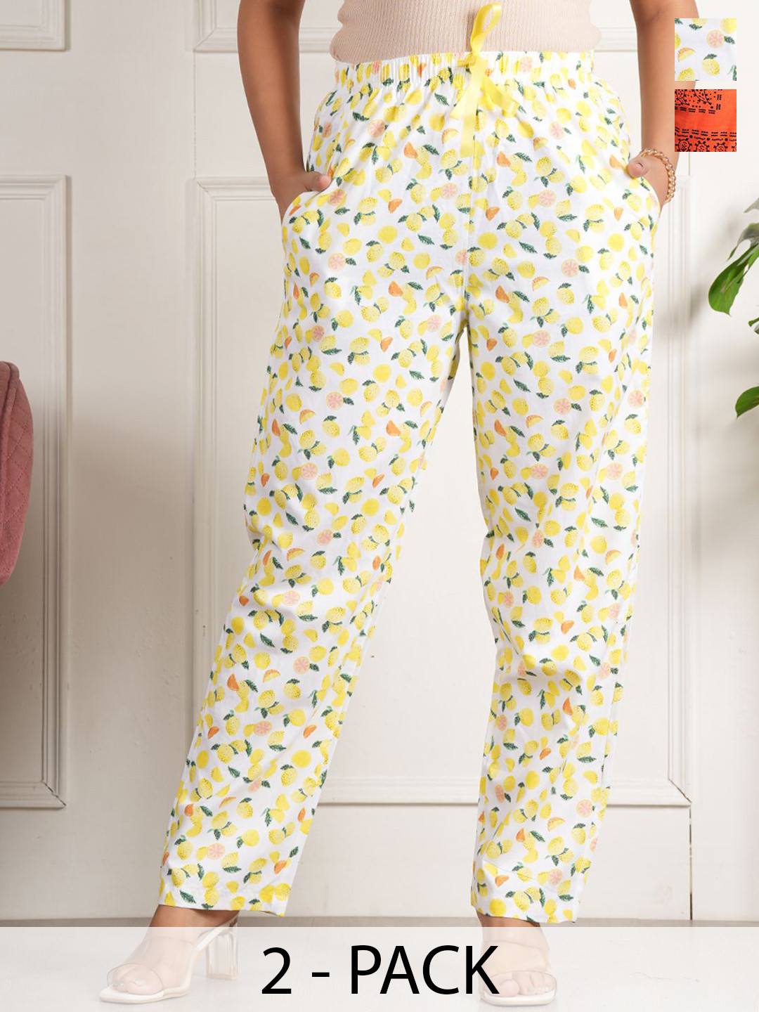 Style Shoes Pack Of 2 Printed Mid-Rise Lounge Pants