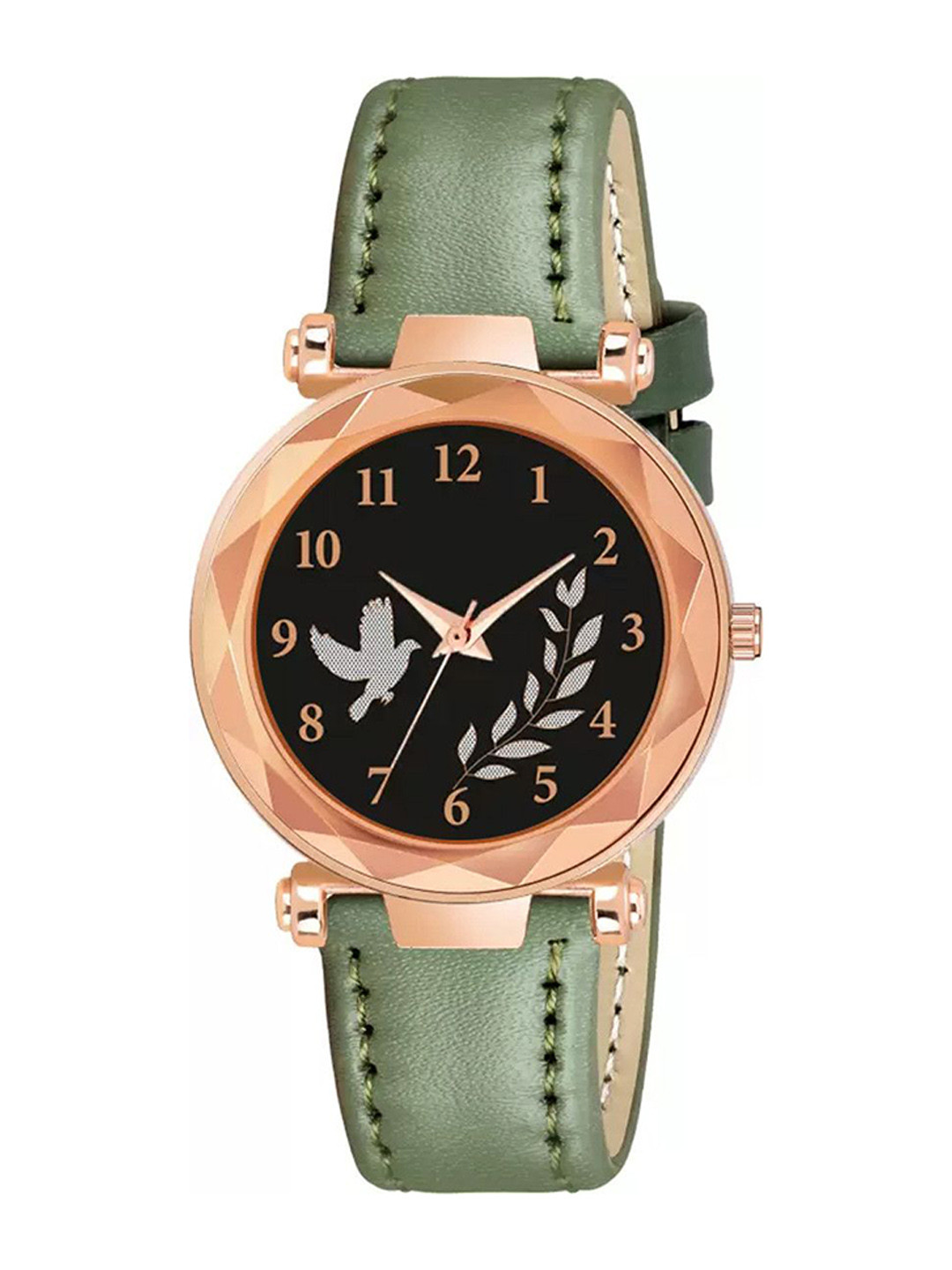 Gopal Shopcart Unisex Printed Dial & Leather Straps Analogue Watch GR379RG BIRD GRE L