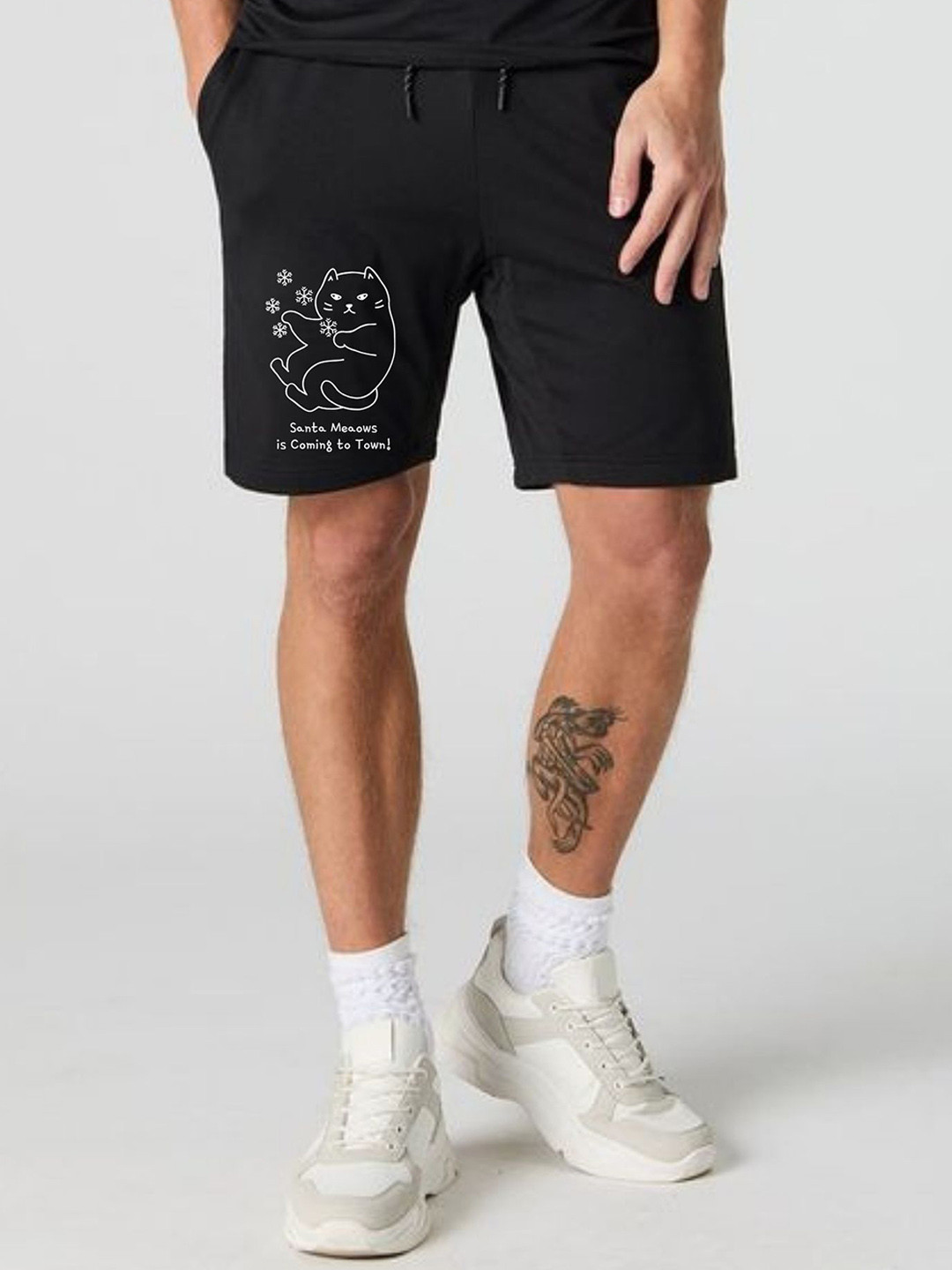 FABSTIEVE Men Santa Meaows Printed Cotton Low-Rise Shorts