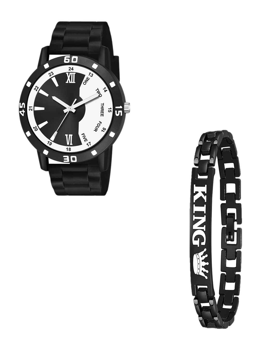 CSAMON Men Set of 2 Bracelet Style Straps Analogue Watch Aeviyo 1002BLK NEW PU K Bracelet
