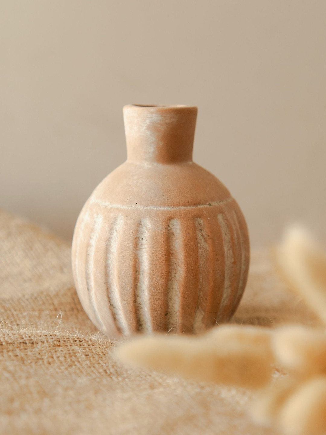 ArteCasa Rustic-Brown Striped Round Vase