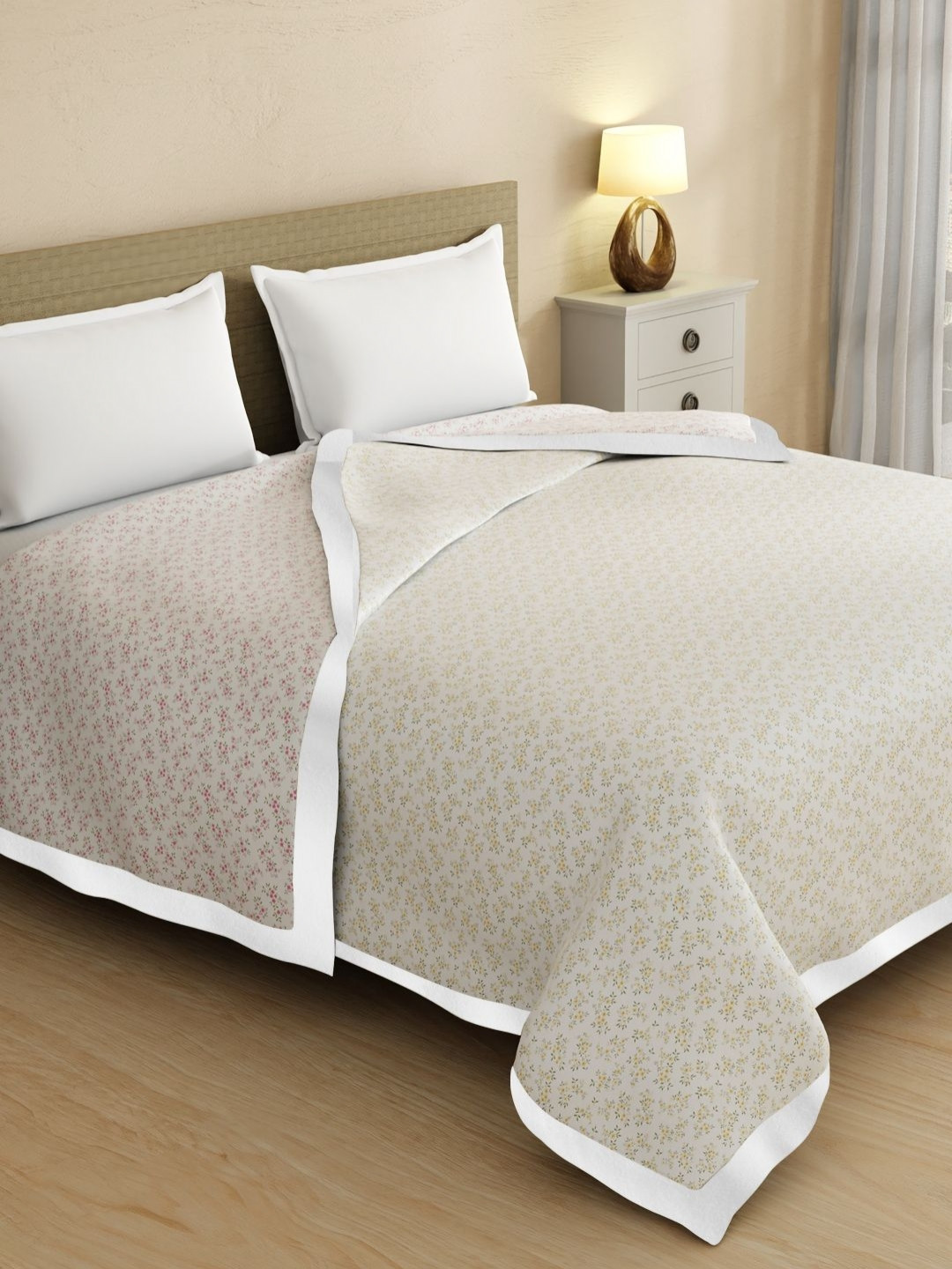 Boutique Living India Beige Floral Double Bed Dohar