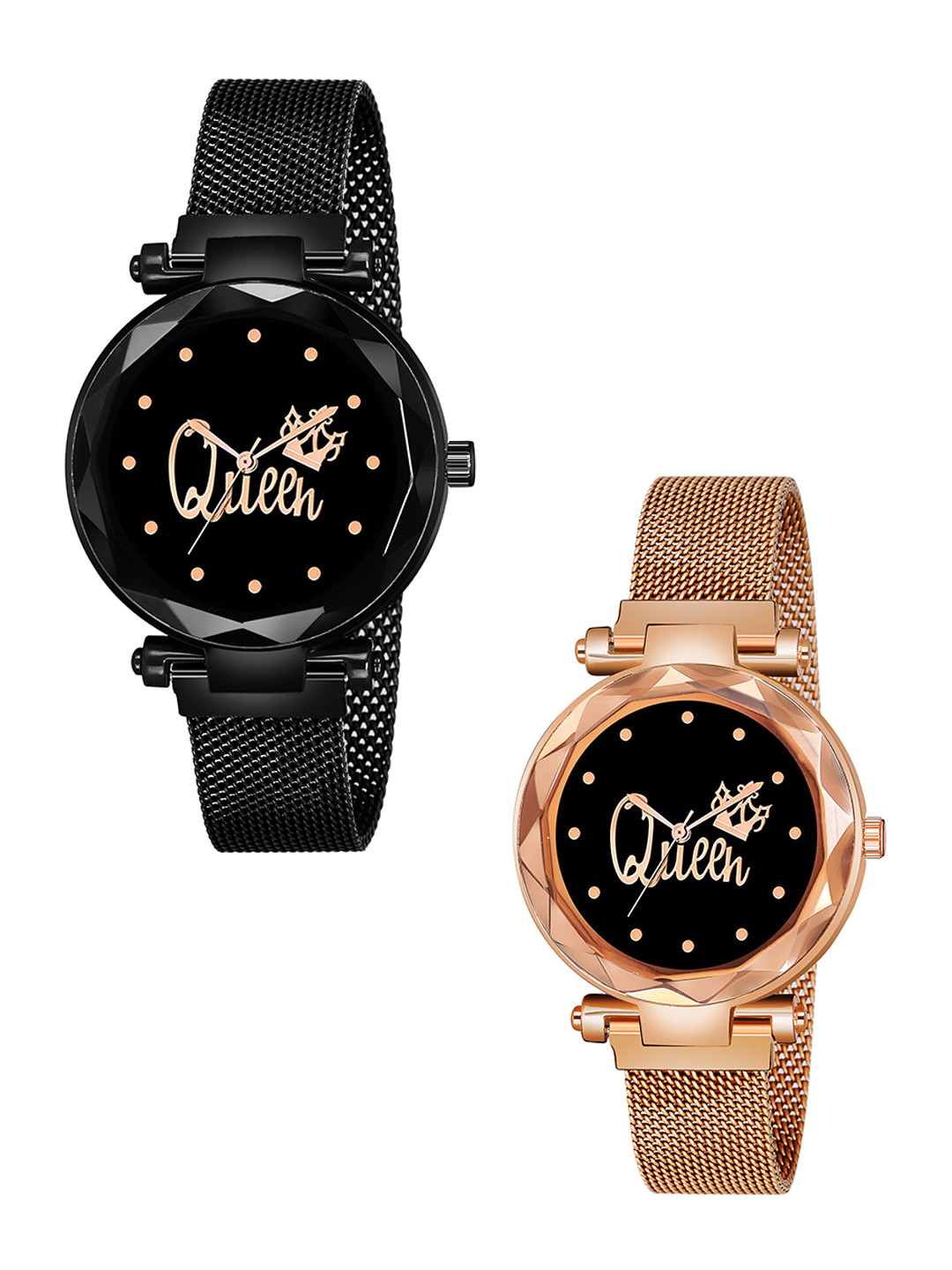 CSAMON Women Printed Dial Analogue Watch Queen Black Rose Gold Maganet