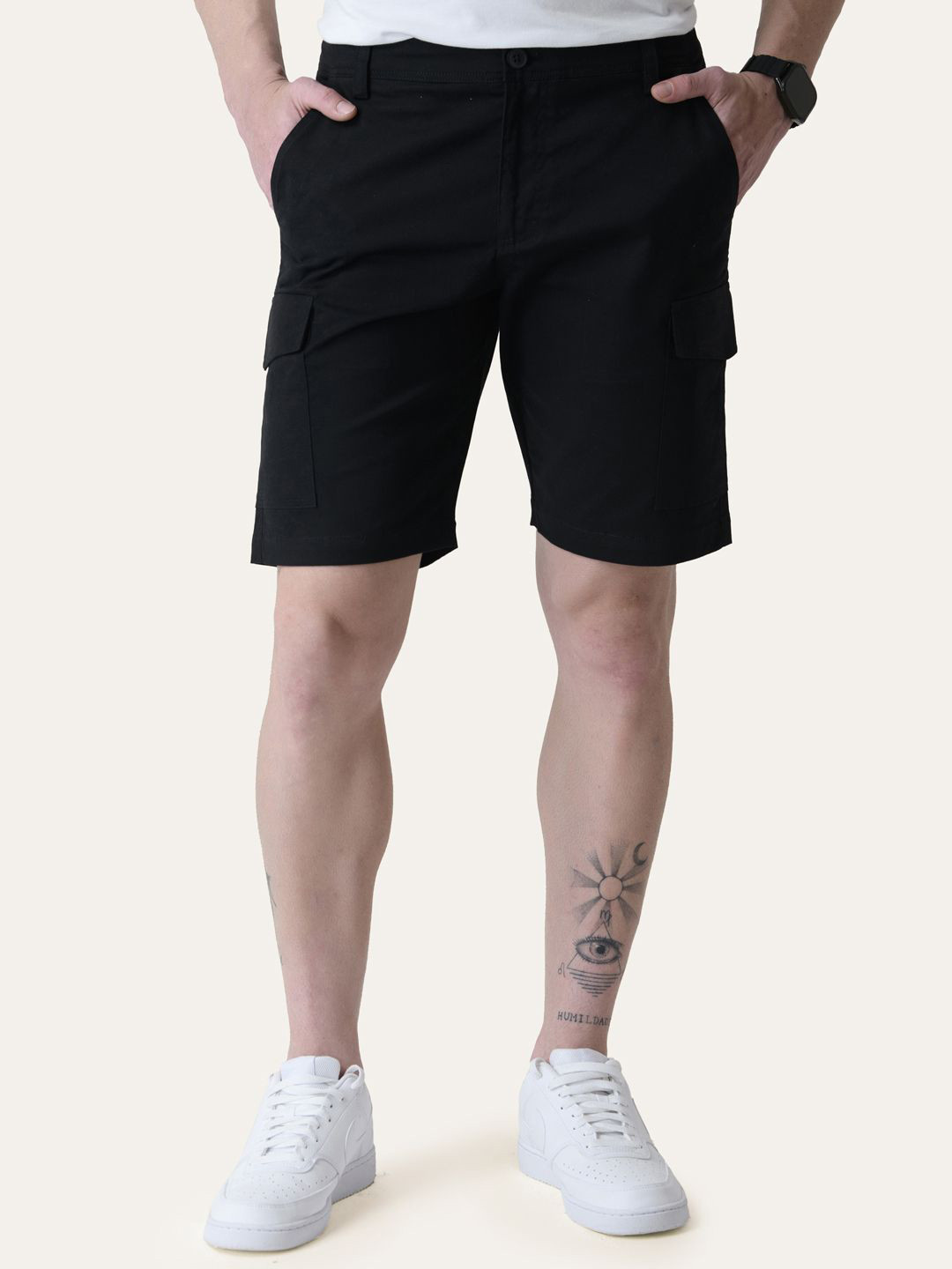 PERCH Men Cotton Mid-Rise Cargo Shorts