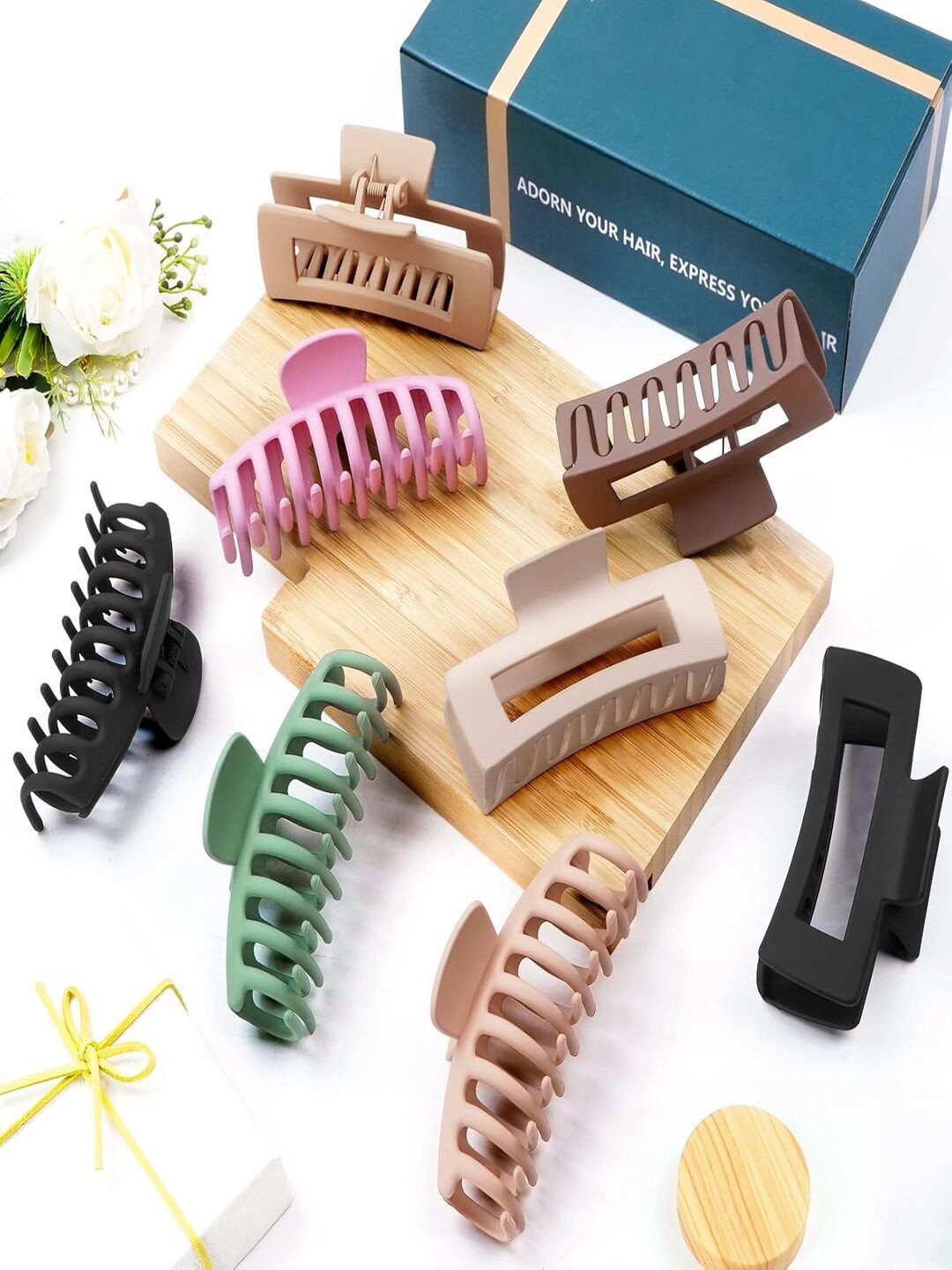 ANNA CREATIONS Women Set Of 8 Korean Fashion Matte Claw Clip Hair Accessory