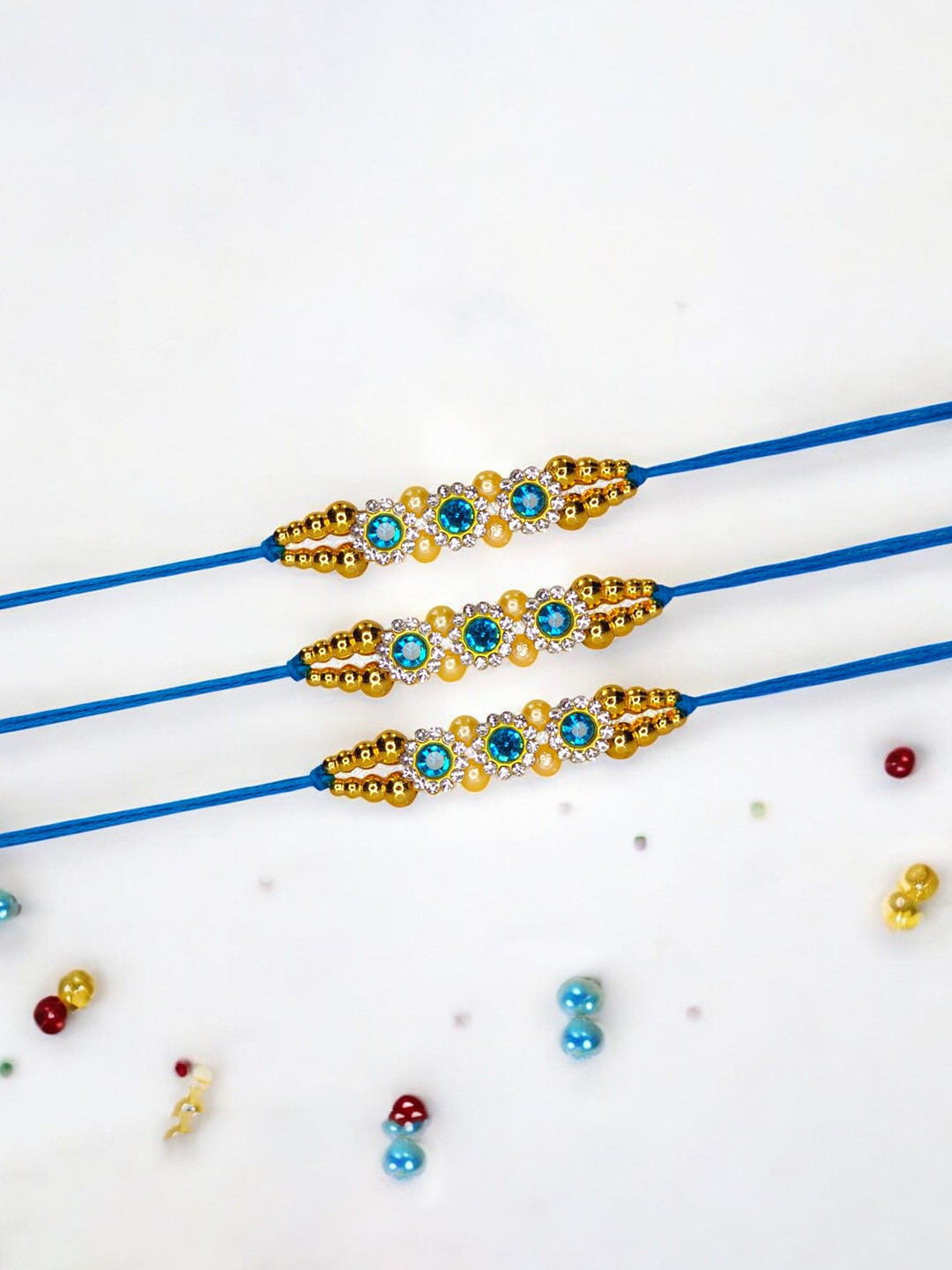 MISHAV Set Of 5 Artificial Stones Studded & Beaded Thread Rakhi
