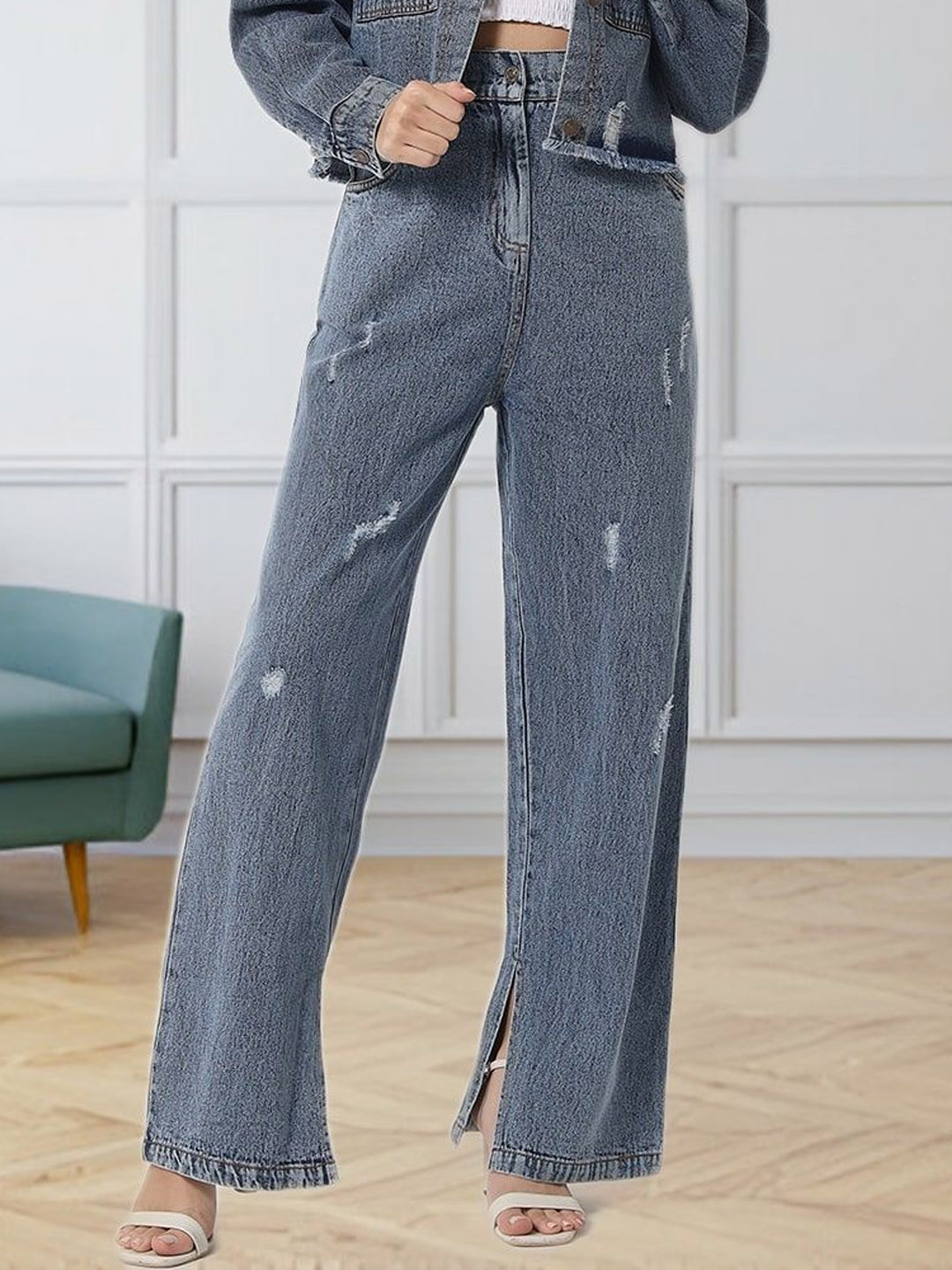 all about you Long Sleeves Pure Cotton Denim Jacket With Trousers