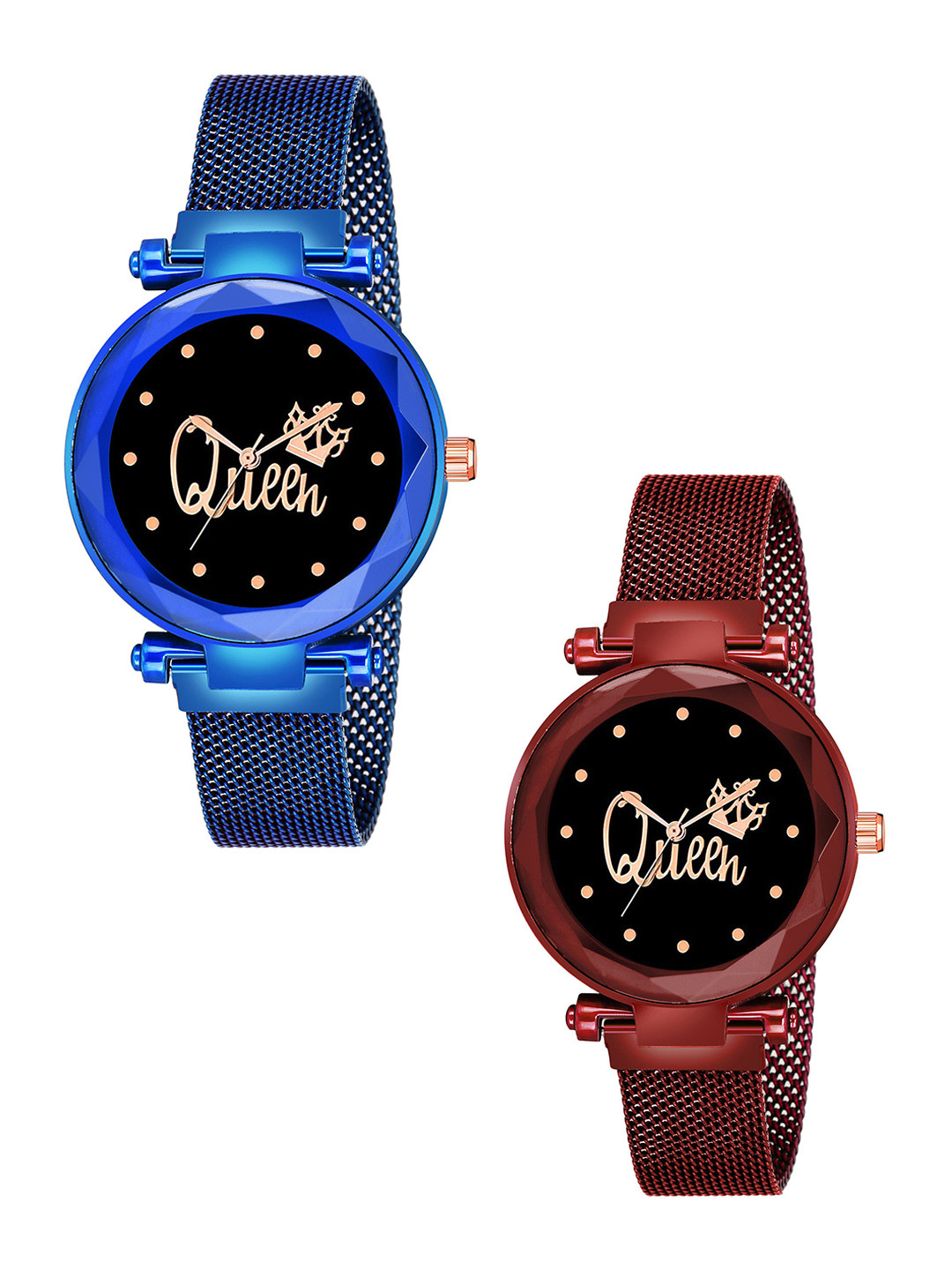 Gopal Shopcart Unisex Pack Of 2 Dial & Straps Analogue Watch Queen Blue Red Maganet