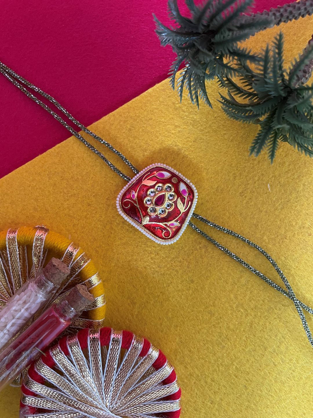 Digital Dress Room Leaf Kundan Pendant Thread Rakhi