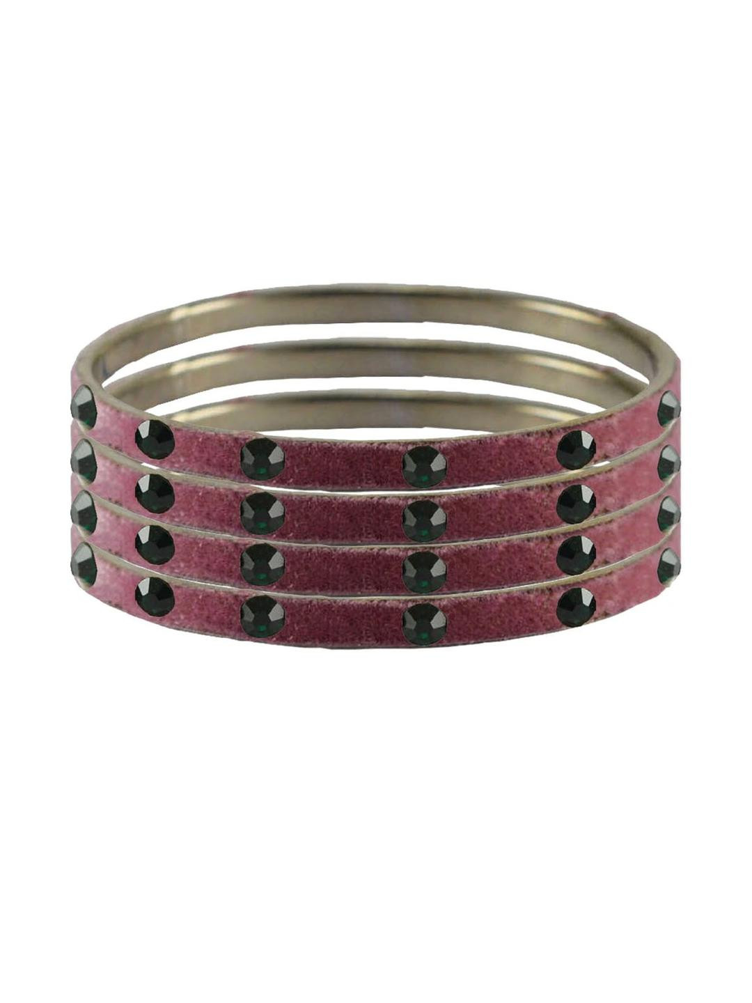 Vidhya Kangan Pack of 4 Brass Pink Crystals Bangle