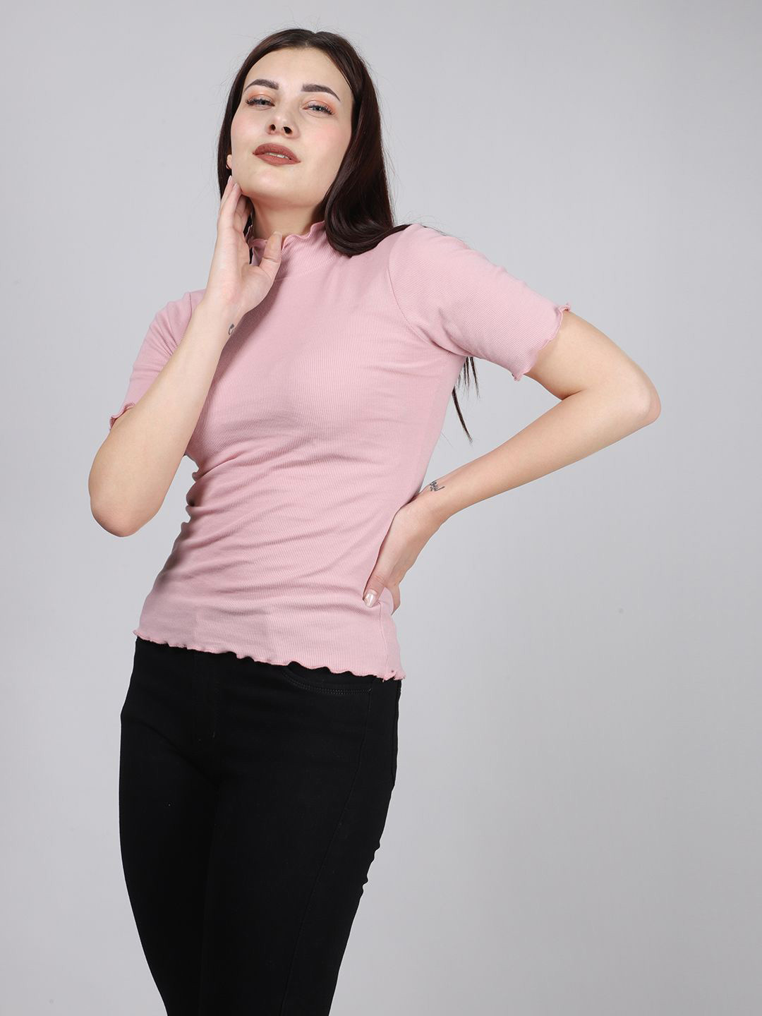 SWISHIN Women High Neck Fitted Cotton Top
