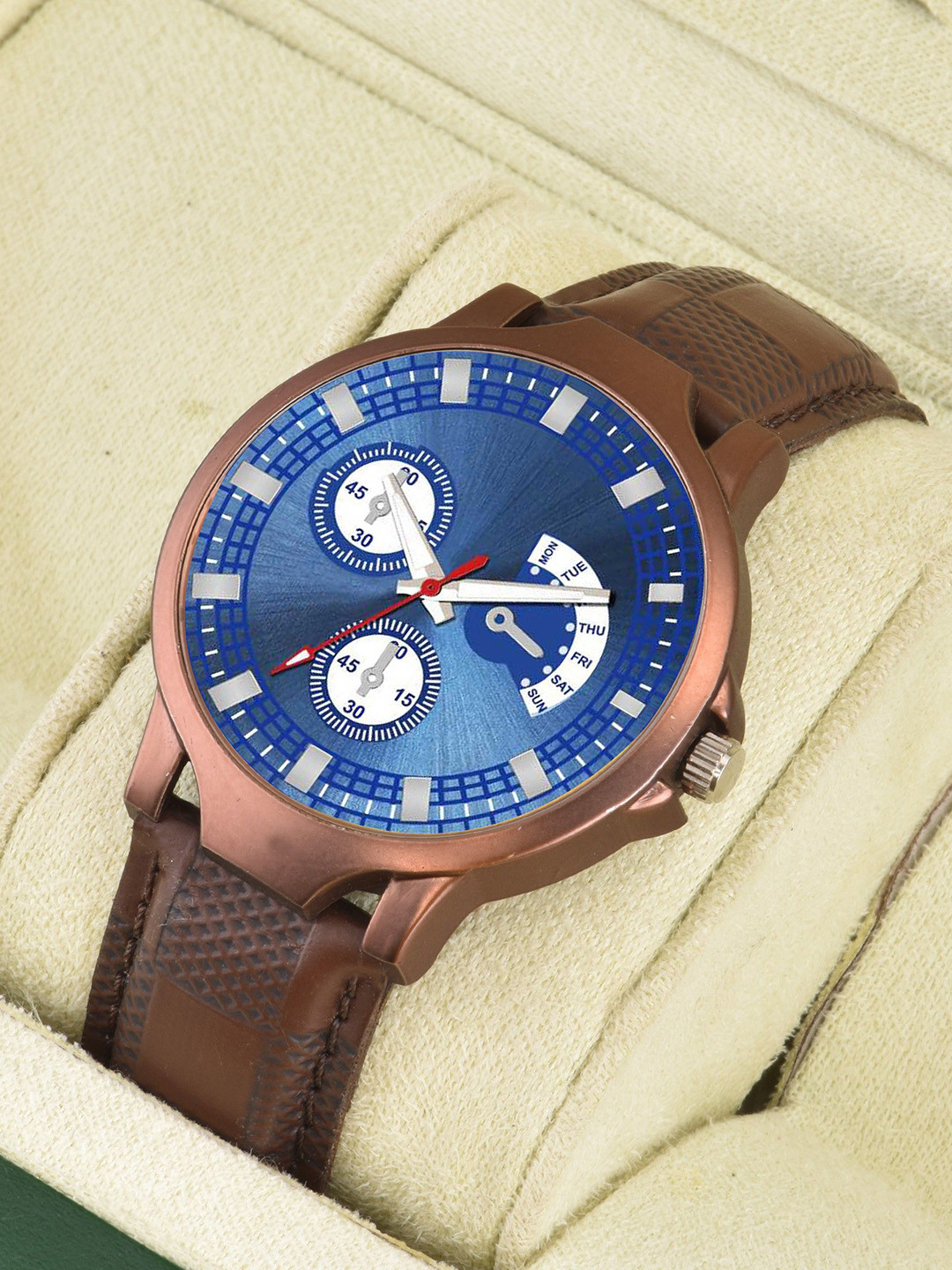 Gopal Shopcart Unisex Leather Straps Analogue Watch Blue Aeviyo dial 1016 Brown Case