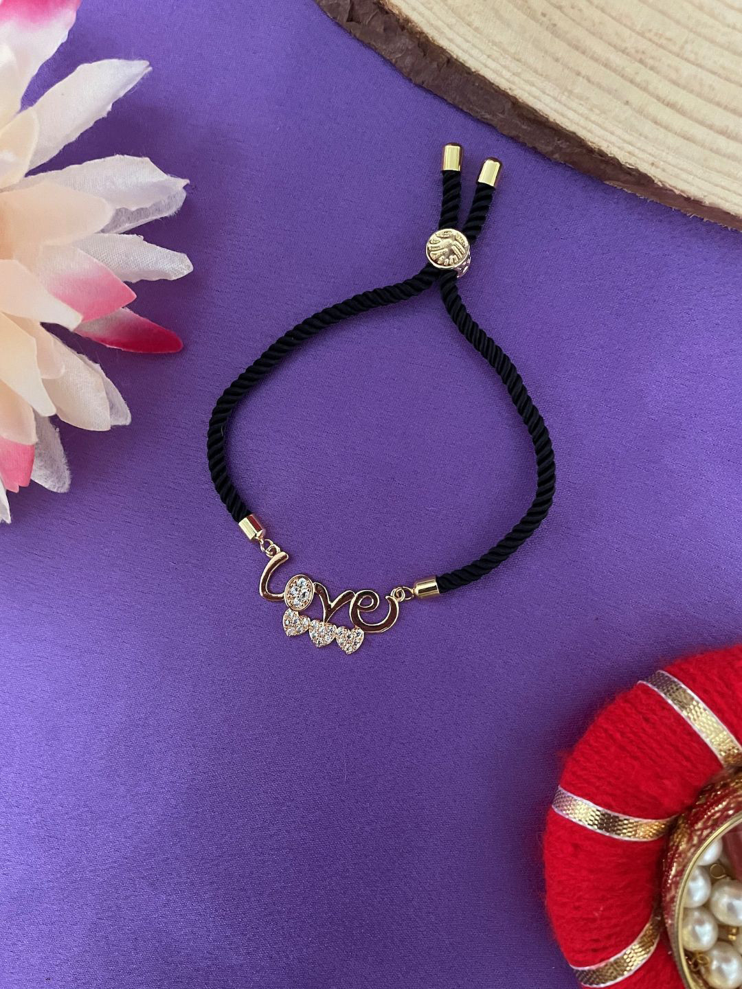 Digital Dress Room Artificial Stones Studded Love Heart Pendant Thread Rakhi