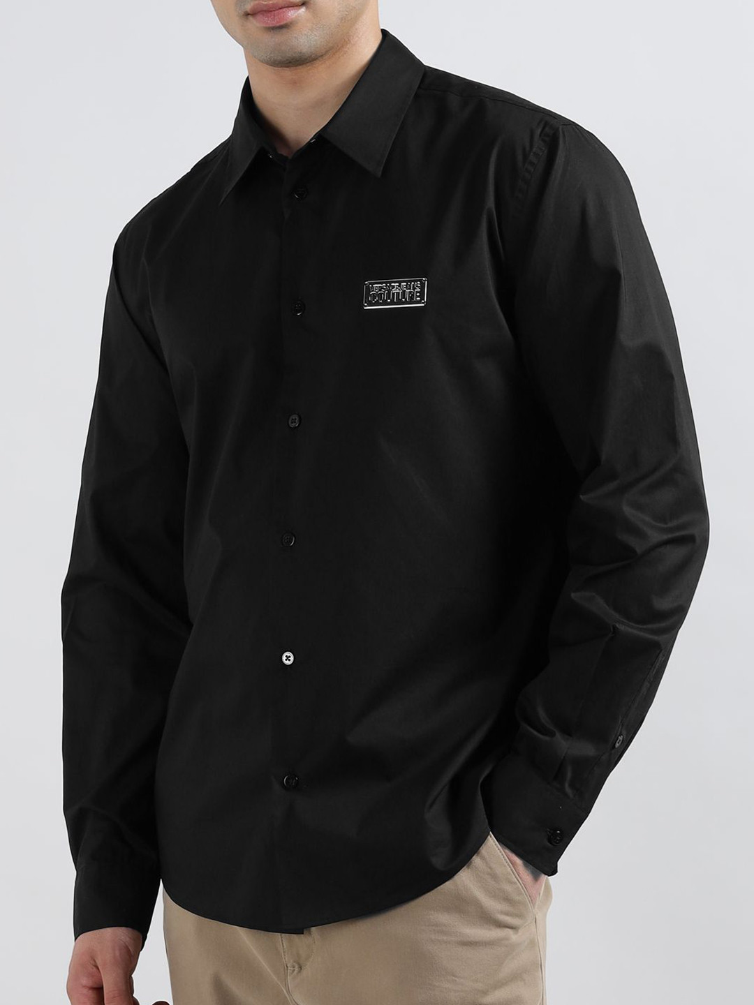 Versace Jeans Couture Men Solid Spread Collar Cotton Casual Shirt
