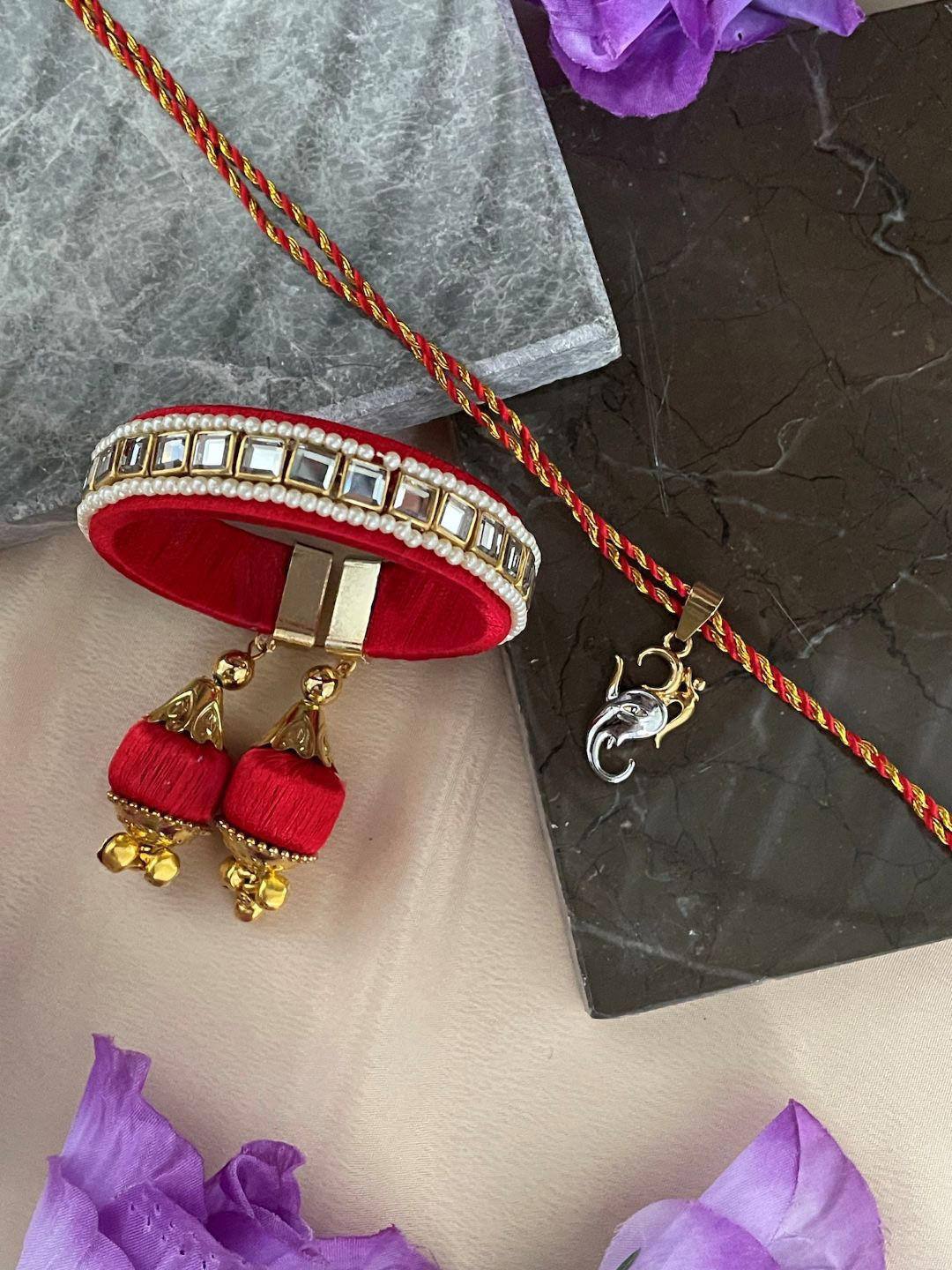 Digital Dress Room Set of 2 OM Ganesha/Mirror Work Bangle Lumba Bhaiya Bhabhi Rakhis