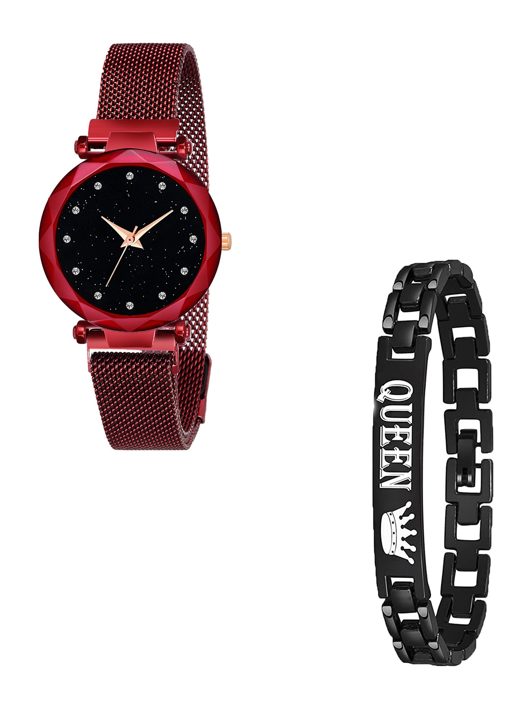 Gopal Shopcart Unisex Embellished Dial Analogue Watch GR_379_Red_12 Queen Bracelet