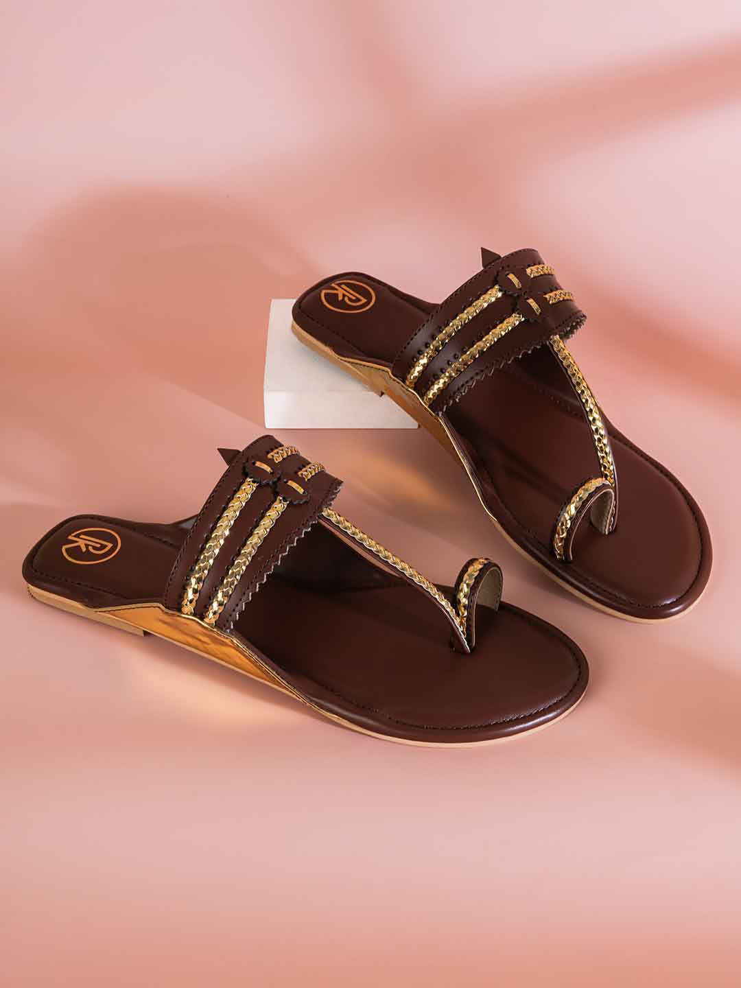 Preet Kaur Women Brown Two Tone Kolhapuri Flats