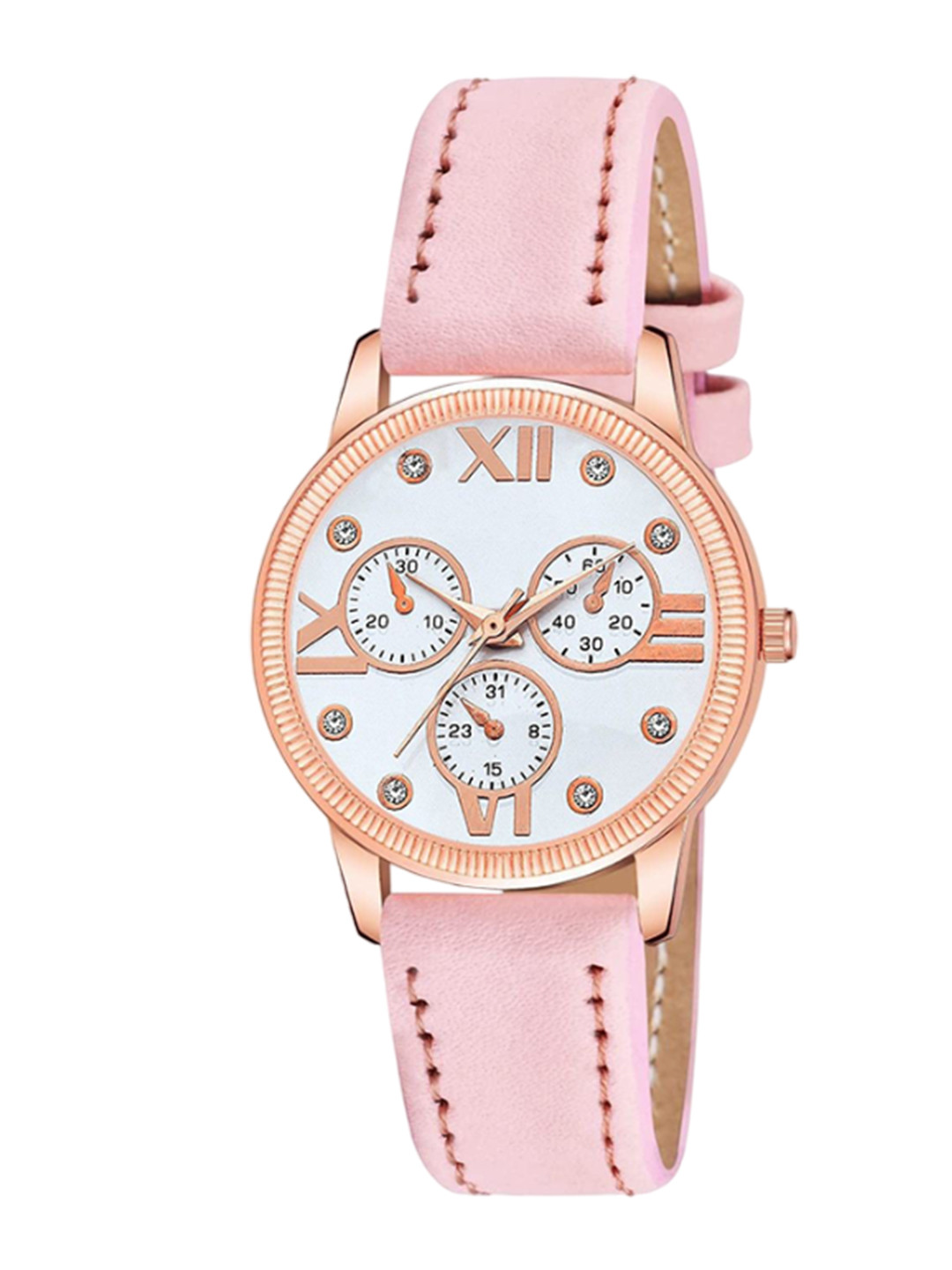 CSAMON Women Embellished Dial & Straps Analogue Watch C25RG_WH Mina PINK Leather_F