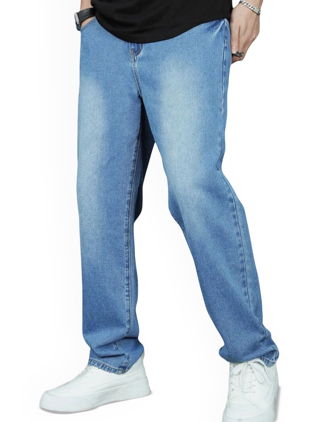 THE BEETEL HOUSE Men Baggy Mid-Rise Light Fade Stretchable Jeans