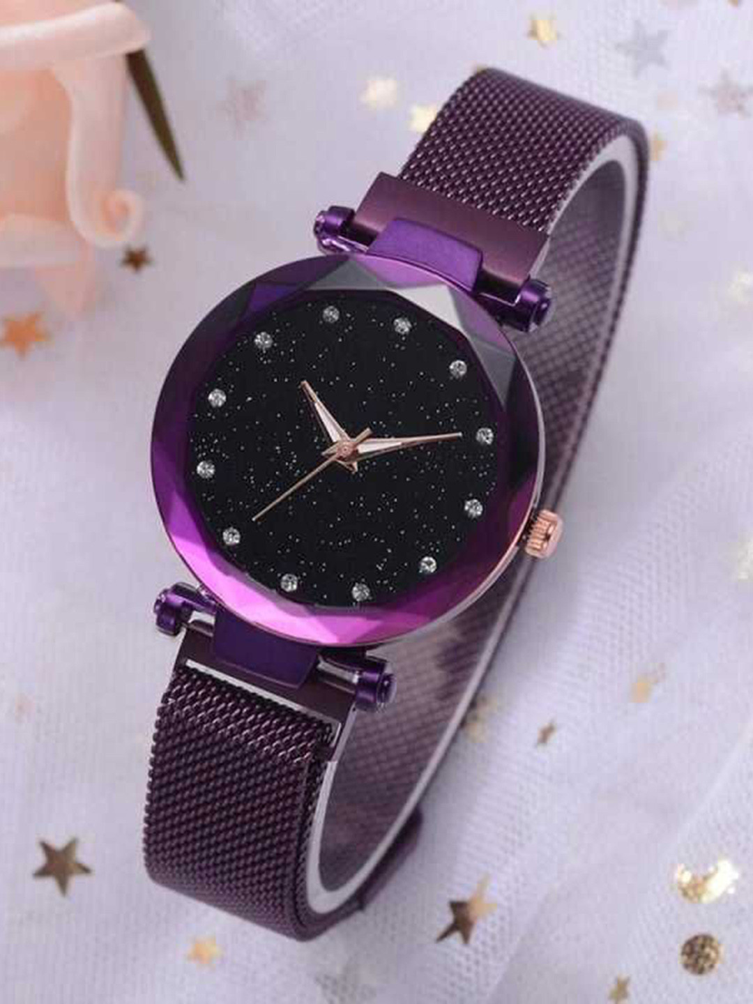 SELLORIA Women Embellished Analogue Watch 12Diamnd_ Purple_Magent