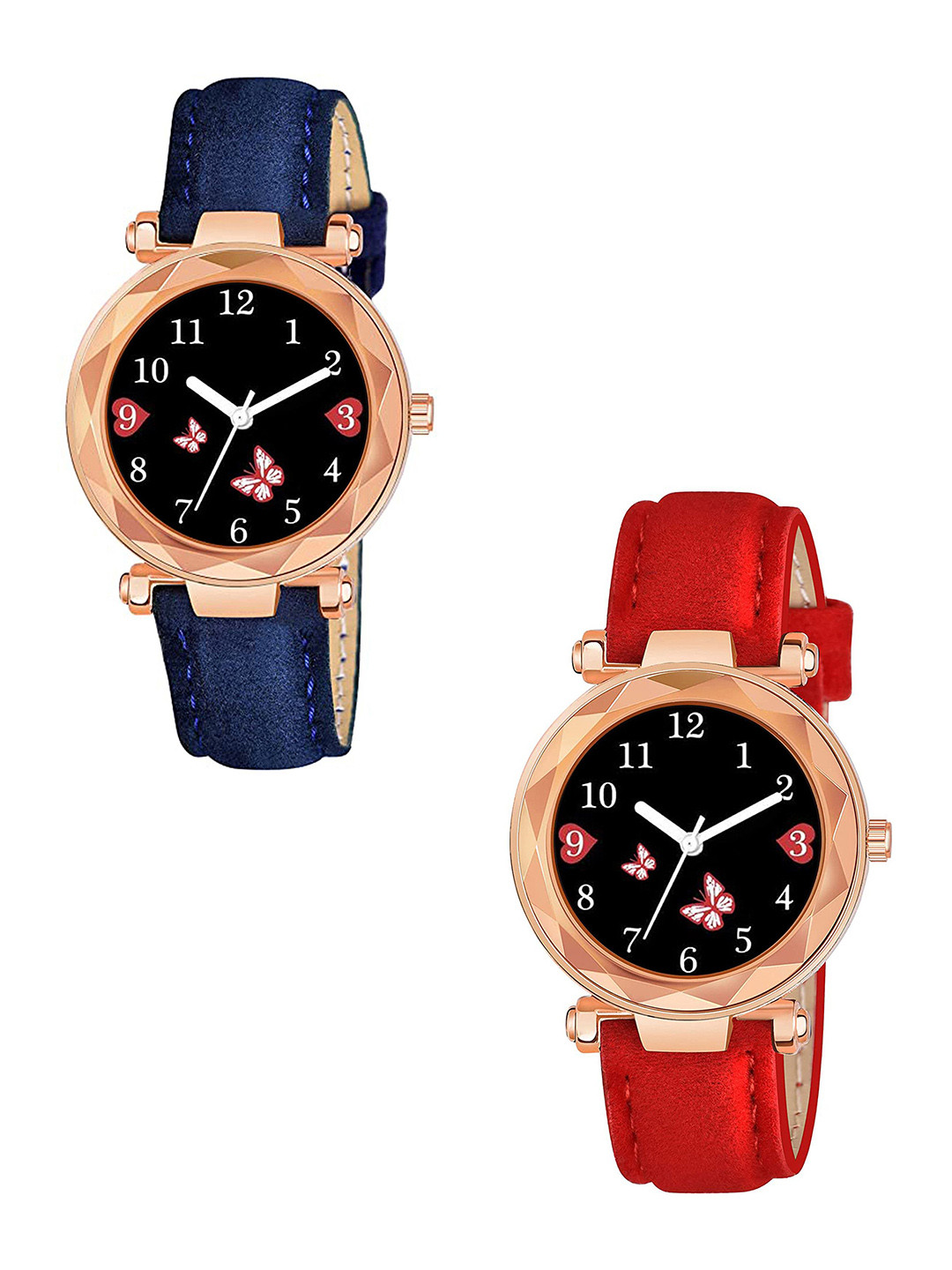 Gopal Shopcart Unisex Pack Of 2 Dial & Straps Analogue Watch GR379RG BFly BLU RED Vel L