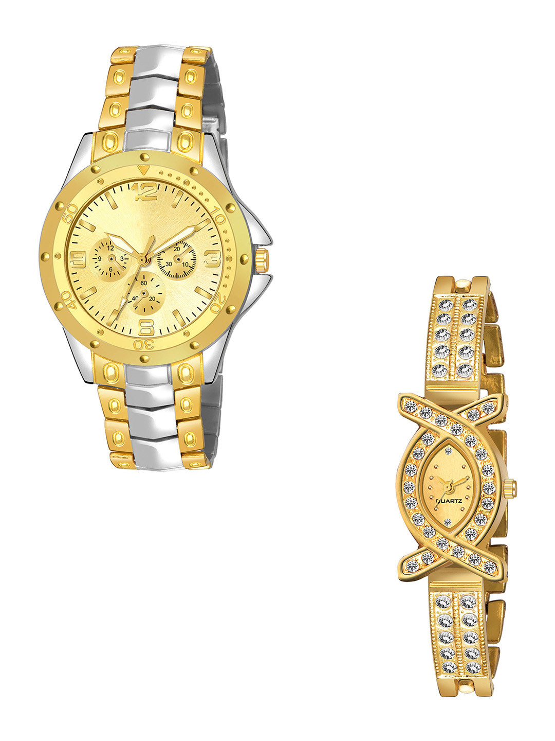 CSAMON Unisex Watch Gift Set Rosra_Silver_gold_goldDial_AKS1