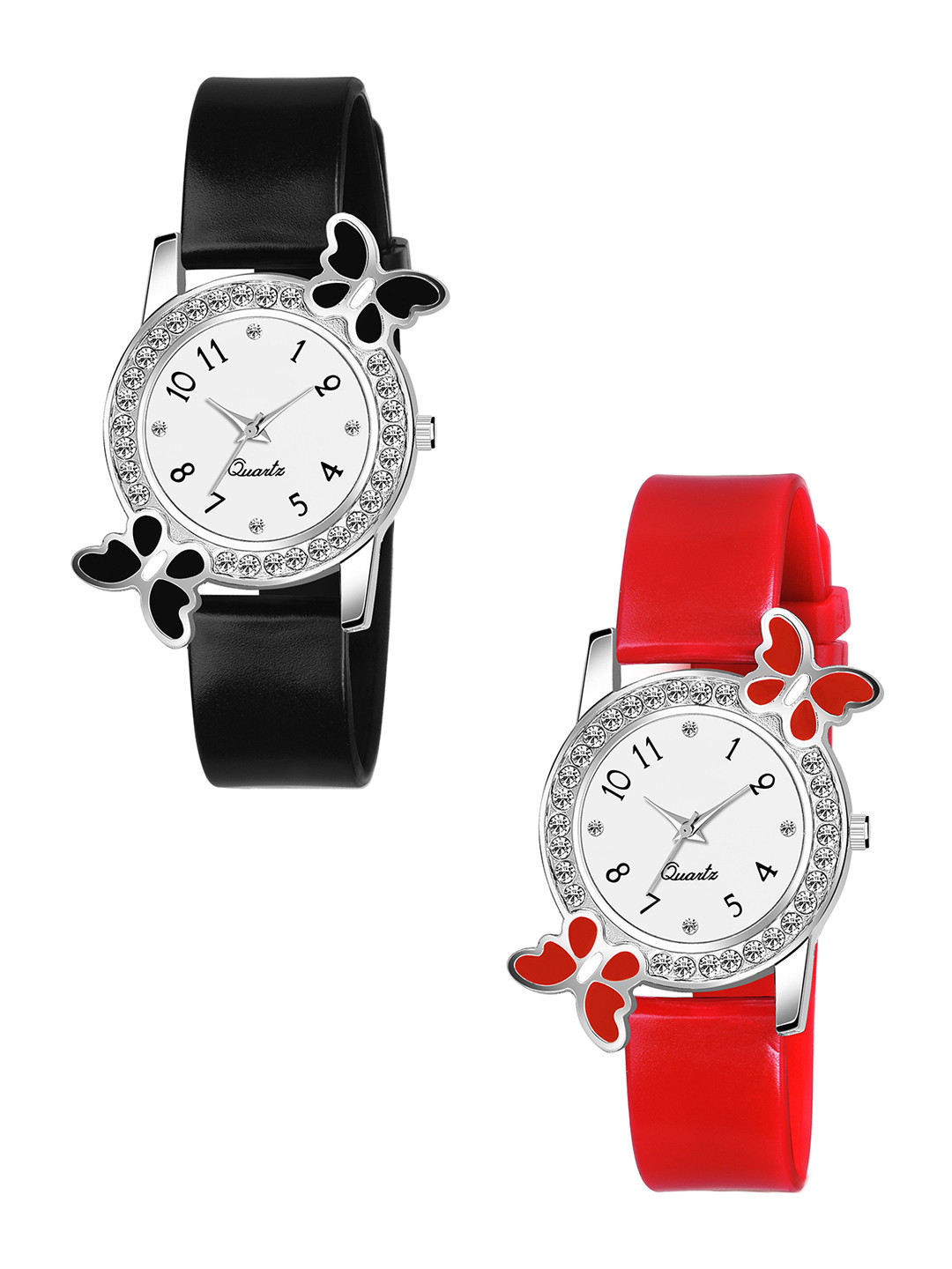 CSAMON Women Pack Of 2 Embellished Dial Analogue Watch 328 Black Red_F