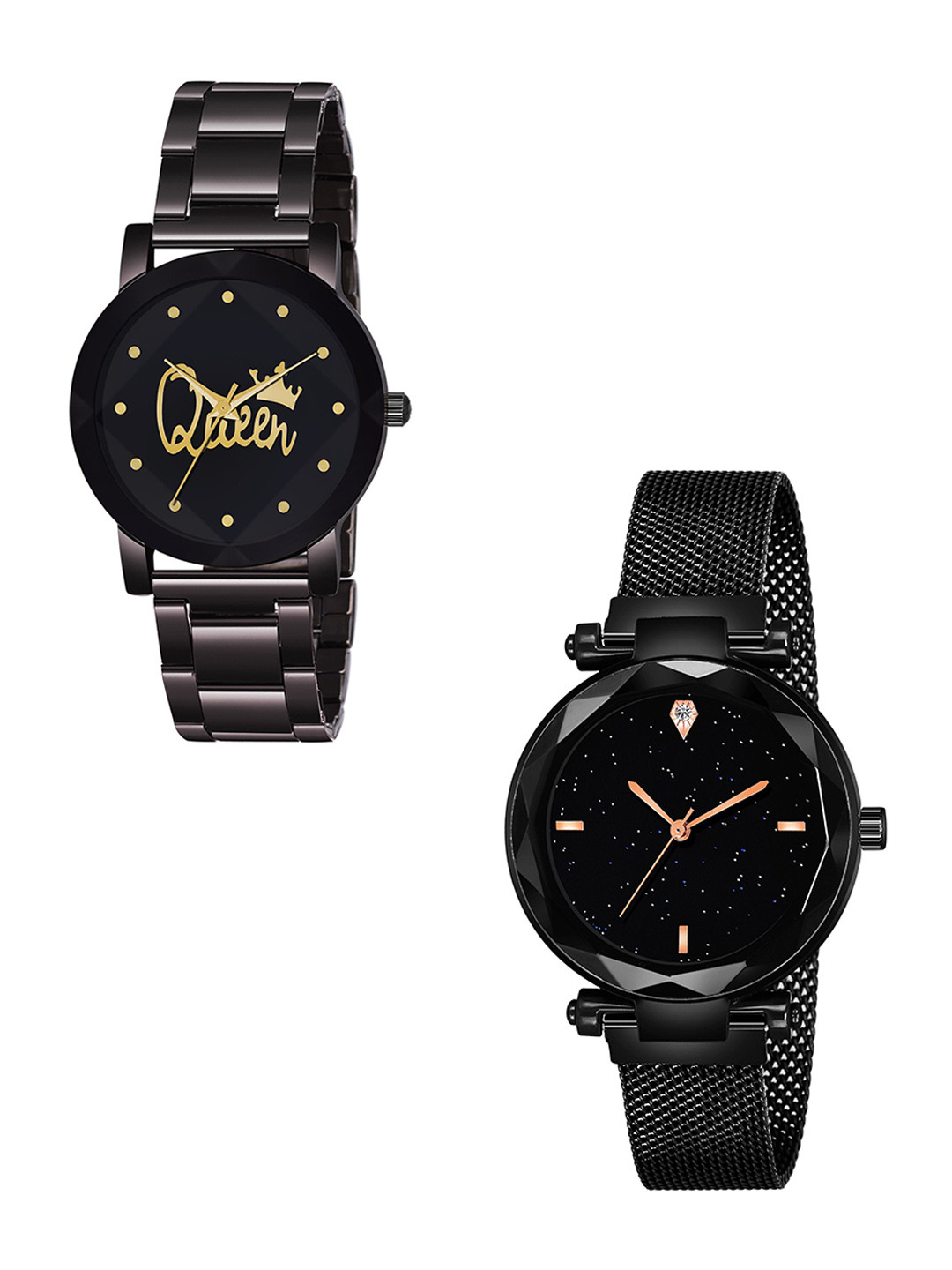 Gopal Shopcart Unisex Pack Of 2 Printed Dial Analogue Watch Metal_queen_379_Black_4