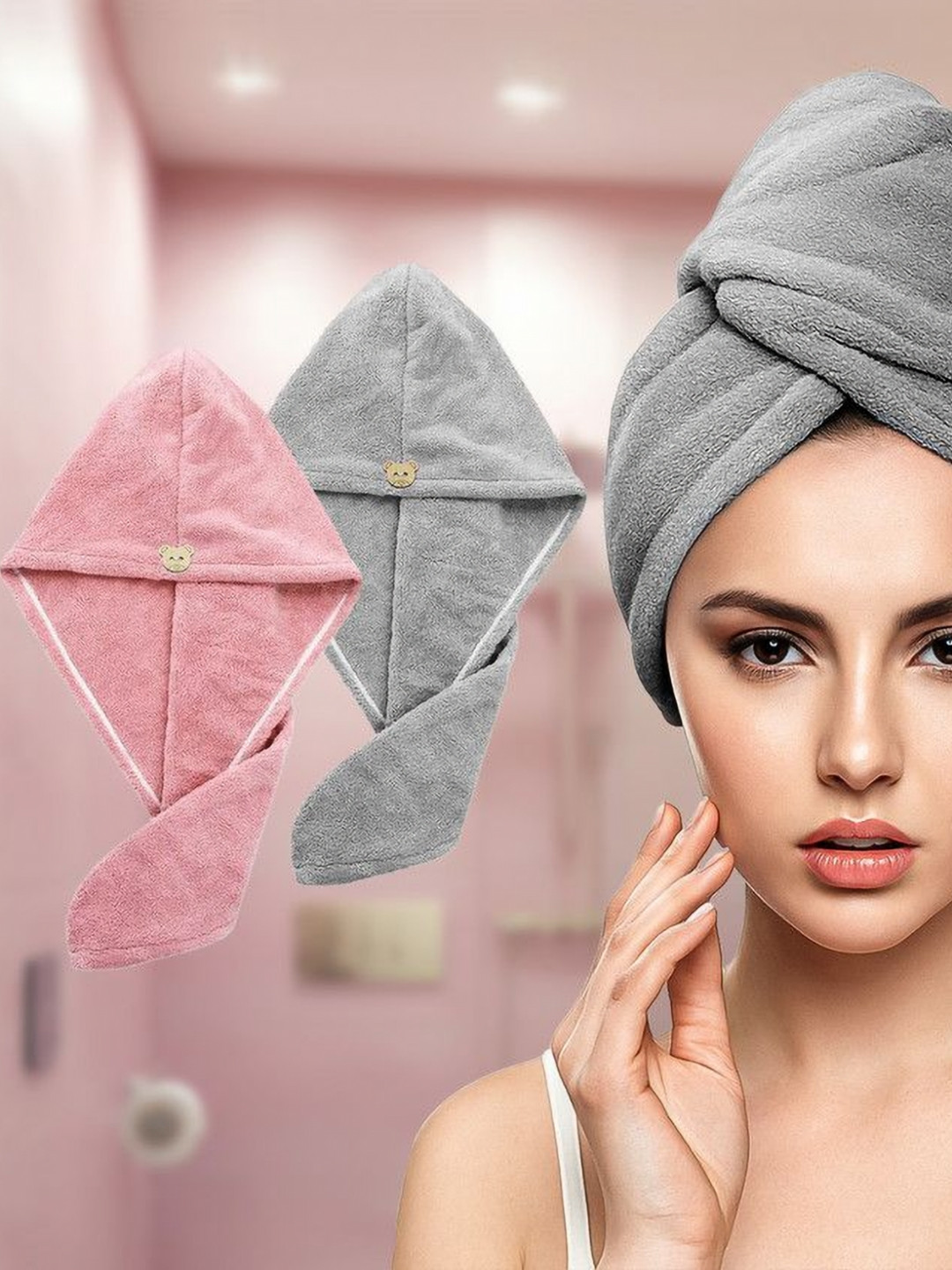 Fezora Grey & Pink 2 500 GSM Bath Towel