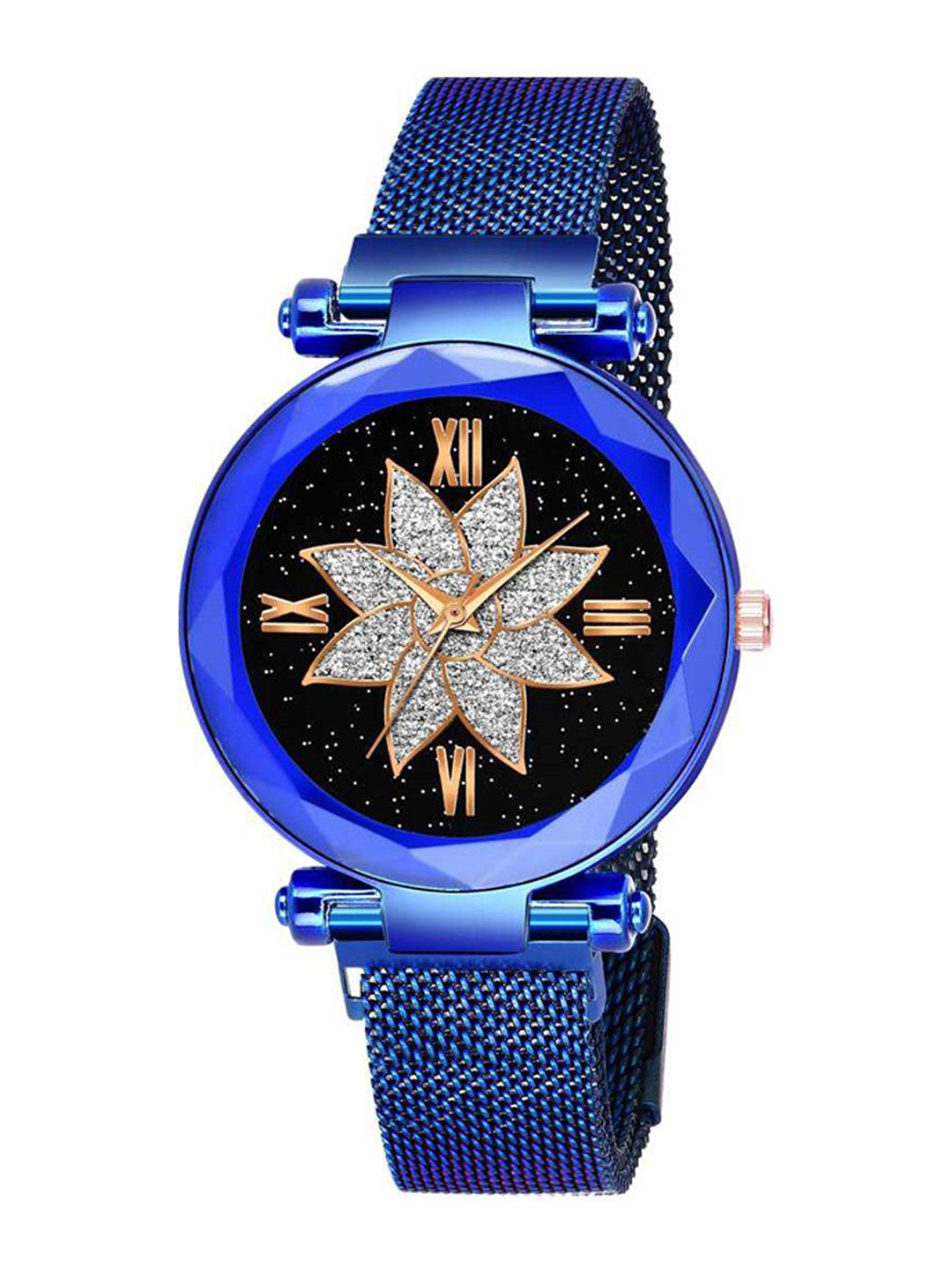 CSAMON Women Round Dial & Bracelet Style Straps Analogue Watch GR_379_Blue_flower_Roman