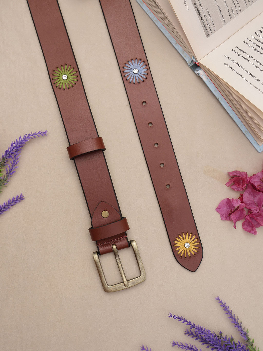 Aditi Wasan Women Floral Printed Tang Leather Belt