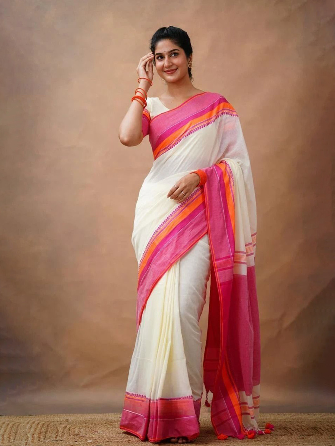 Ruuprekha Zari Work Woven Design Border Pure Cotton Khadi Saree