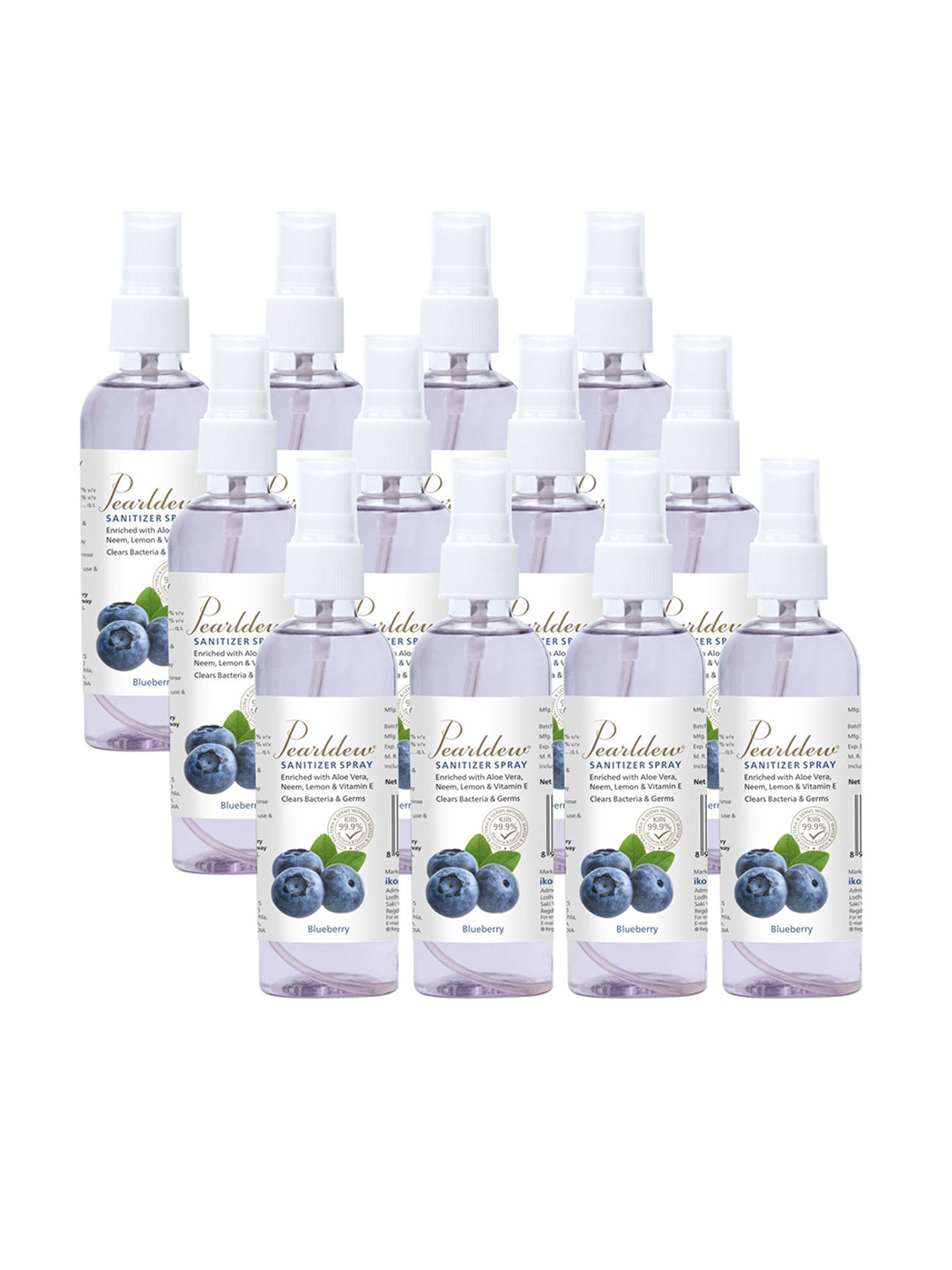 Pearldew Set Of 12 Hand Sanitizer With Neem & Aloe Vera - 120 ml Each- Blueberry