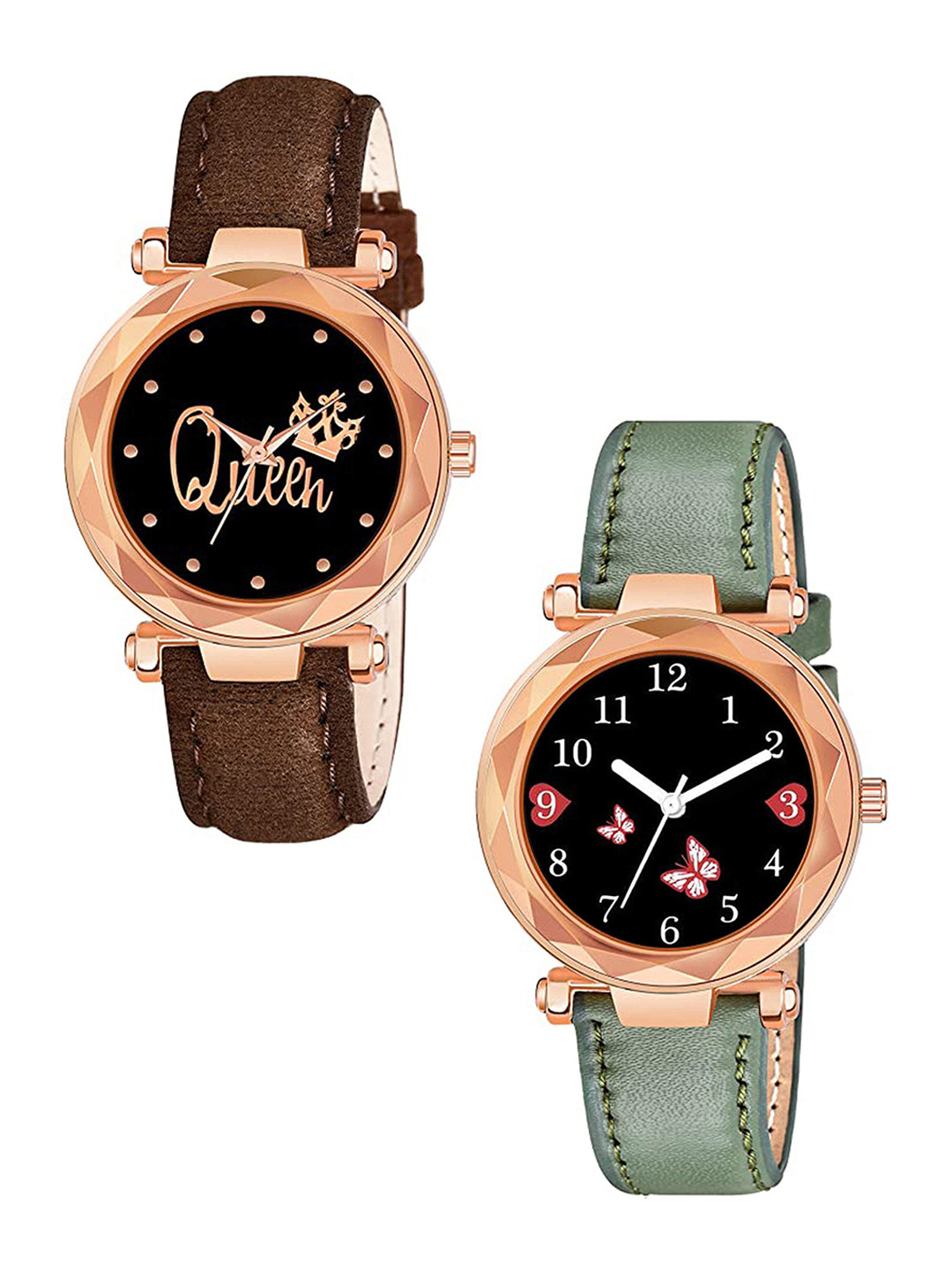 CSAMON Women Printed Dial & Straps Analogue Watch GR379RG BFly BRO Vel GRE L