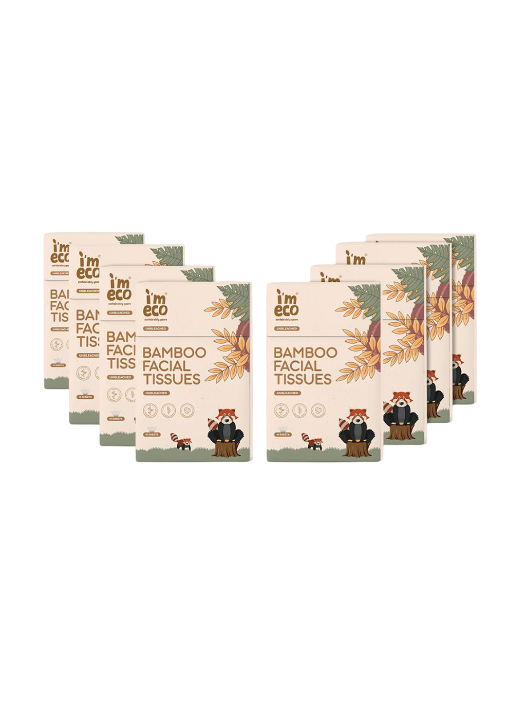 IMECO Set Of 8 Ultra-Soft Travel Friendly Bamboo Pocket Facial Tissue - 10 Tissues Each