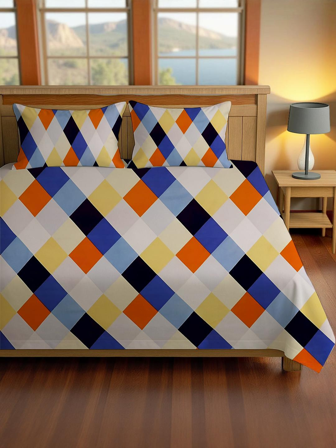 IVAZA Multicoloured Floral 300 TC Queen Bedsheet with 2 Pillow Covers