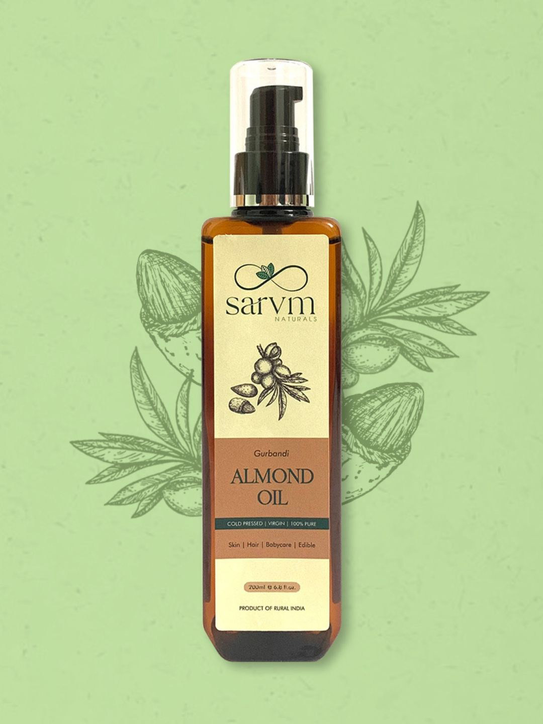 Sarvm Naturals Pure Cold Pressed Almond Oil - 200 ml